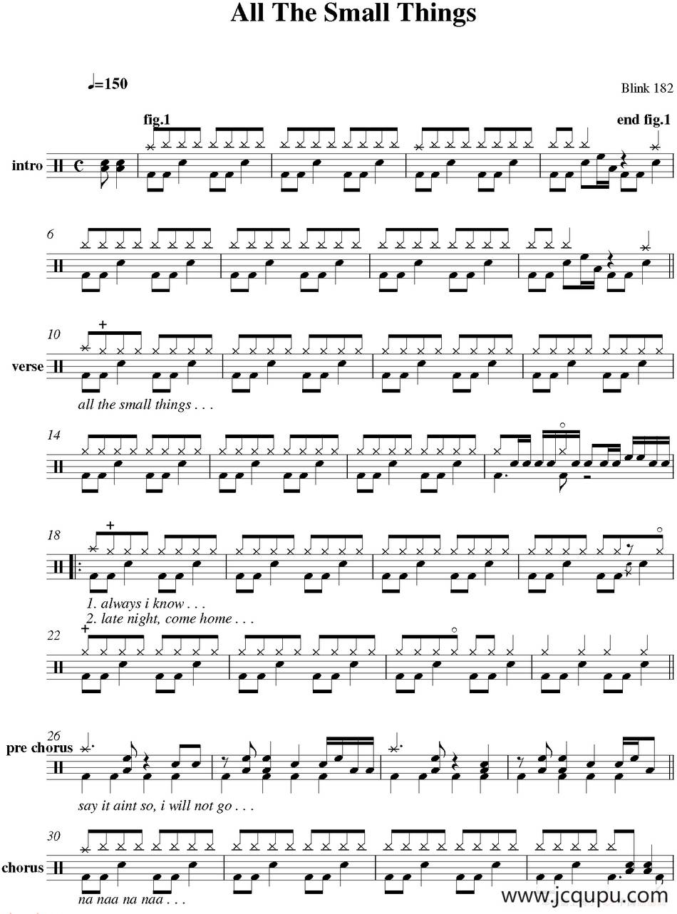 爵士鼓谱：Blink 182 - All the small things简谱