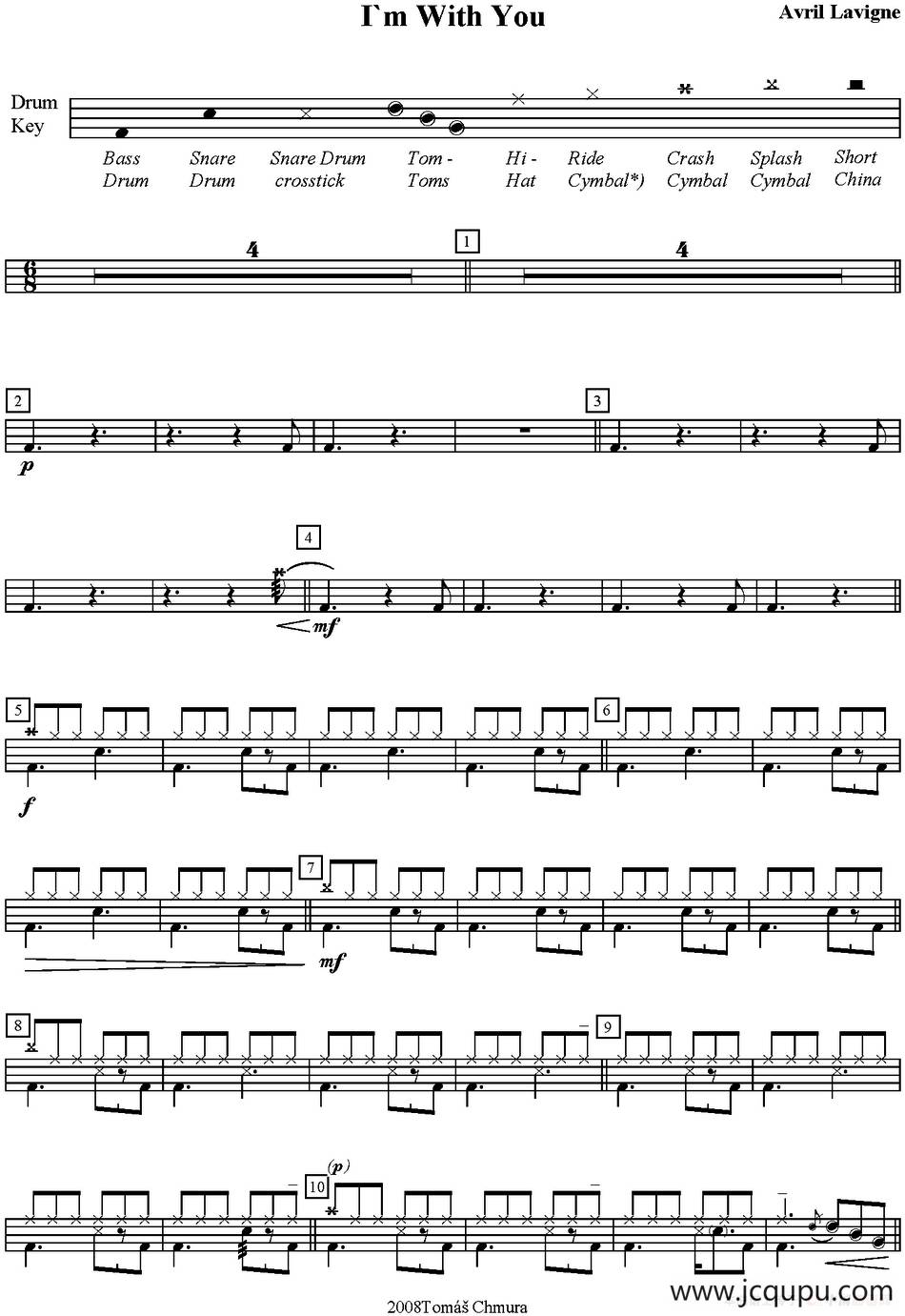 爵士鼓谱：Avril Lavigne - I'm with you简谱