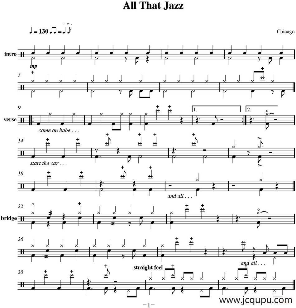 爵士鼓谱：Chicago - all that jazz简谱