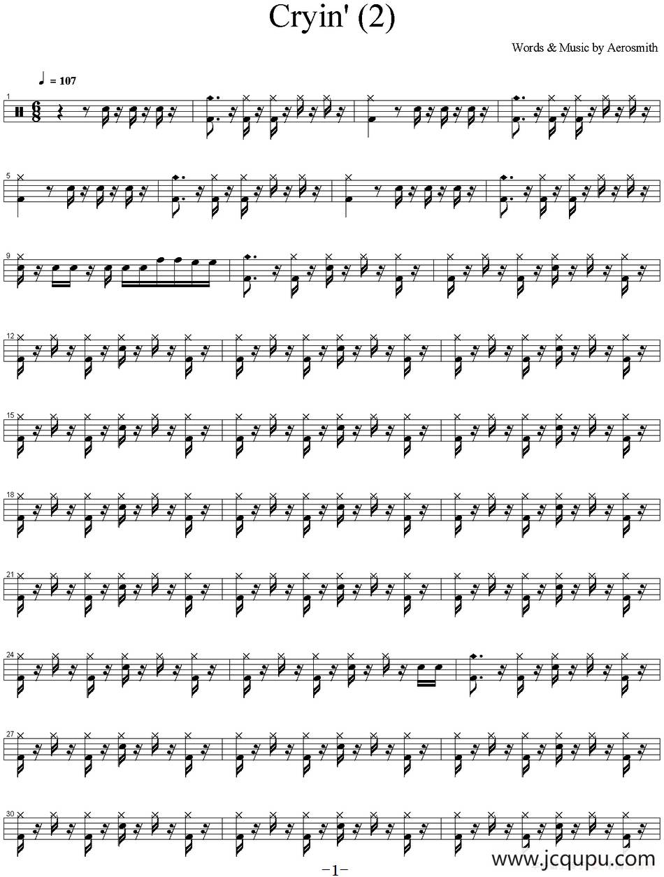爵士鼓谱：Aerosmith - Cryin简谱