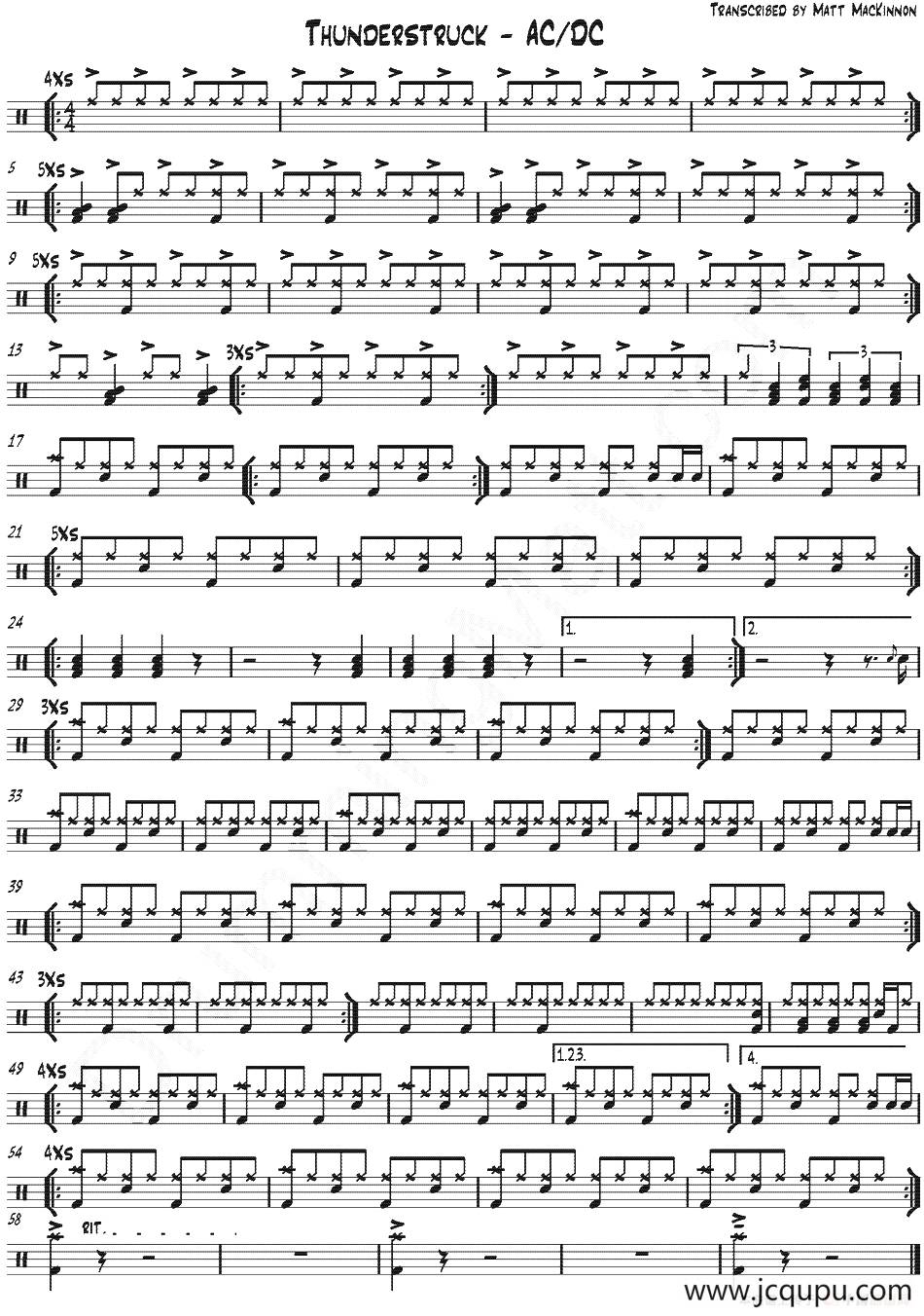 爵士鼓谱：AcDc - Thunderstruck简谱