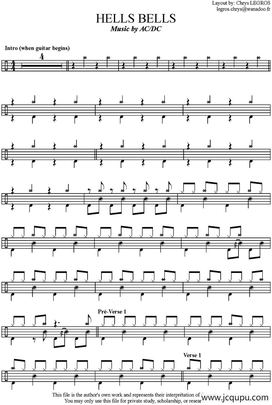 爵士鼓谱：AcDc - Hells bells简谱