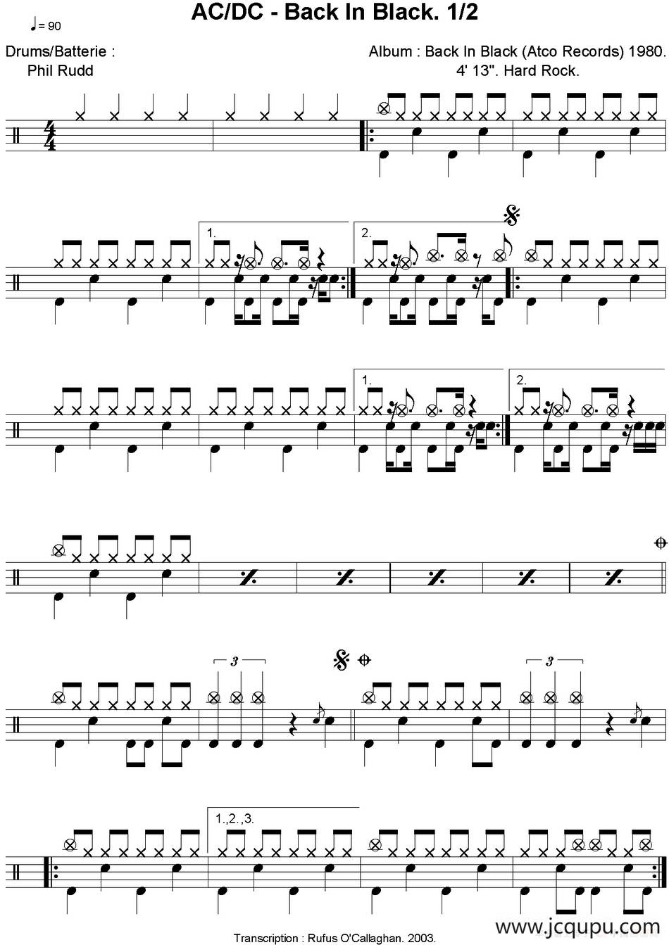 爵士鼓谱：AcDc - Back in black简谱