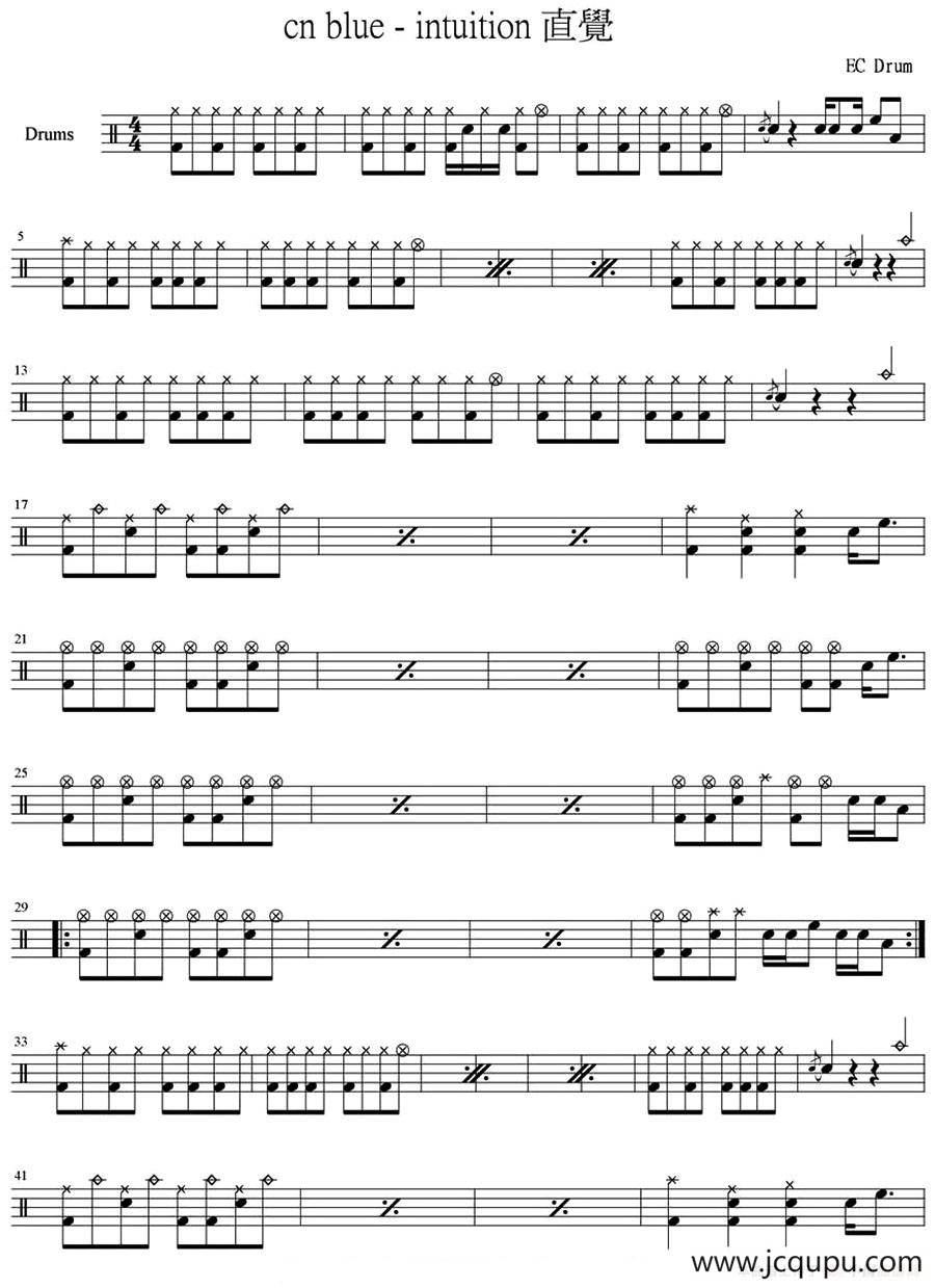 爵士鼓谱：cn blue - intuition简谱