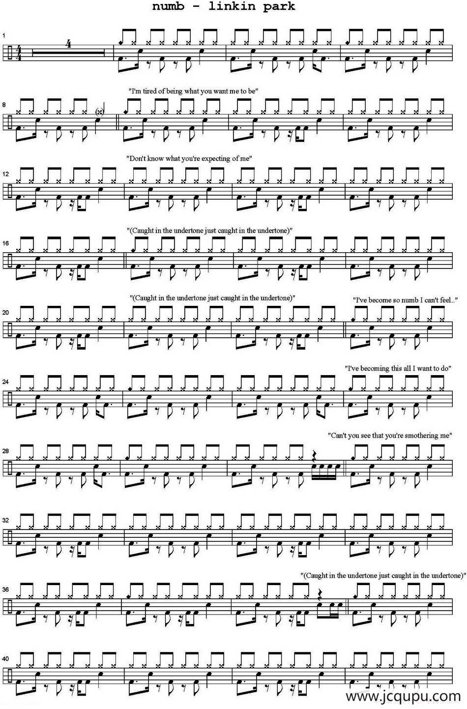 爵士鼓谱：Numb Linkin Park简谱