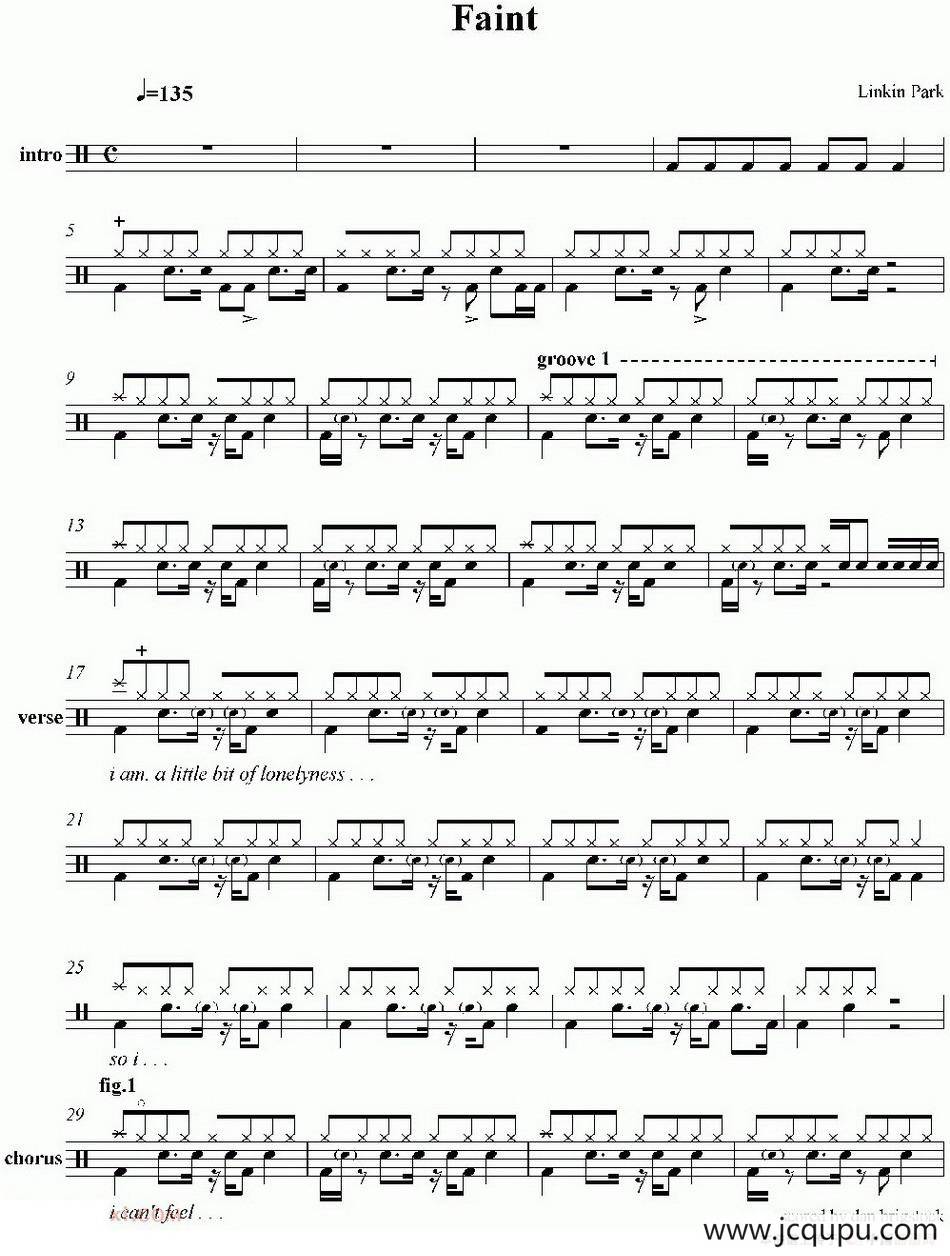 爵士鼓谱：Linkin Park - faint简谱