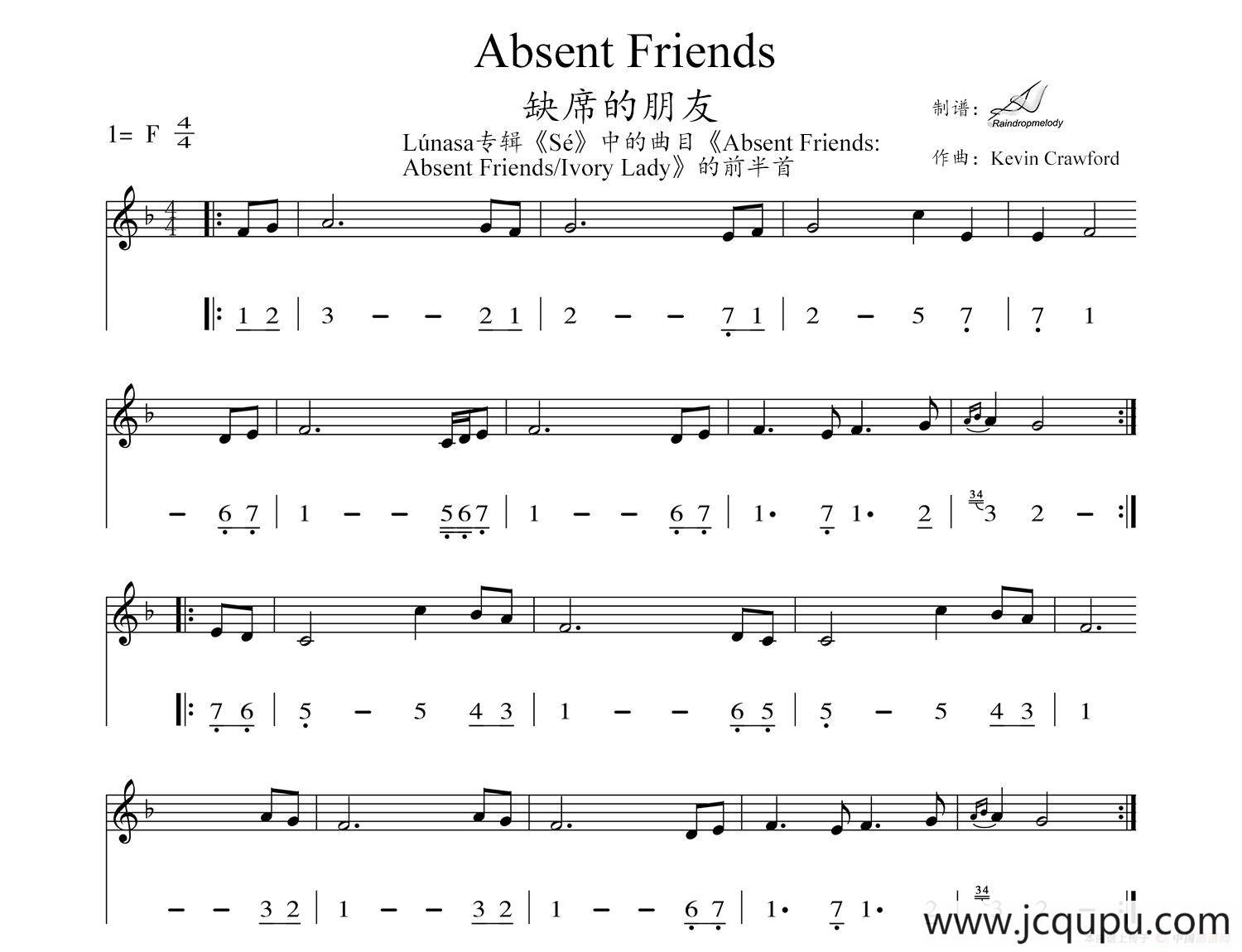 Absent Friends（缺席的朋友）（线简谱对照版）简谱