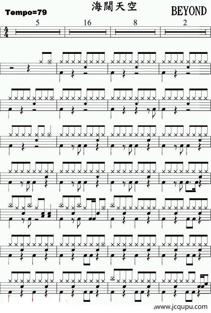 爵士鼓谱：Beyond - 海阔天空简谱