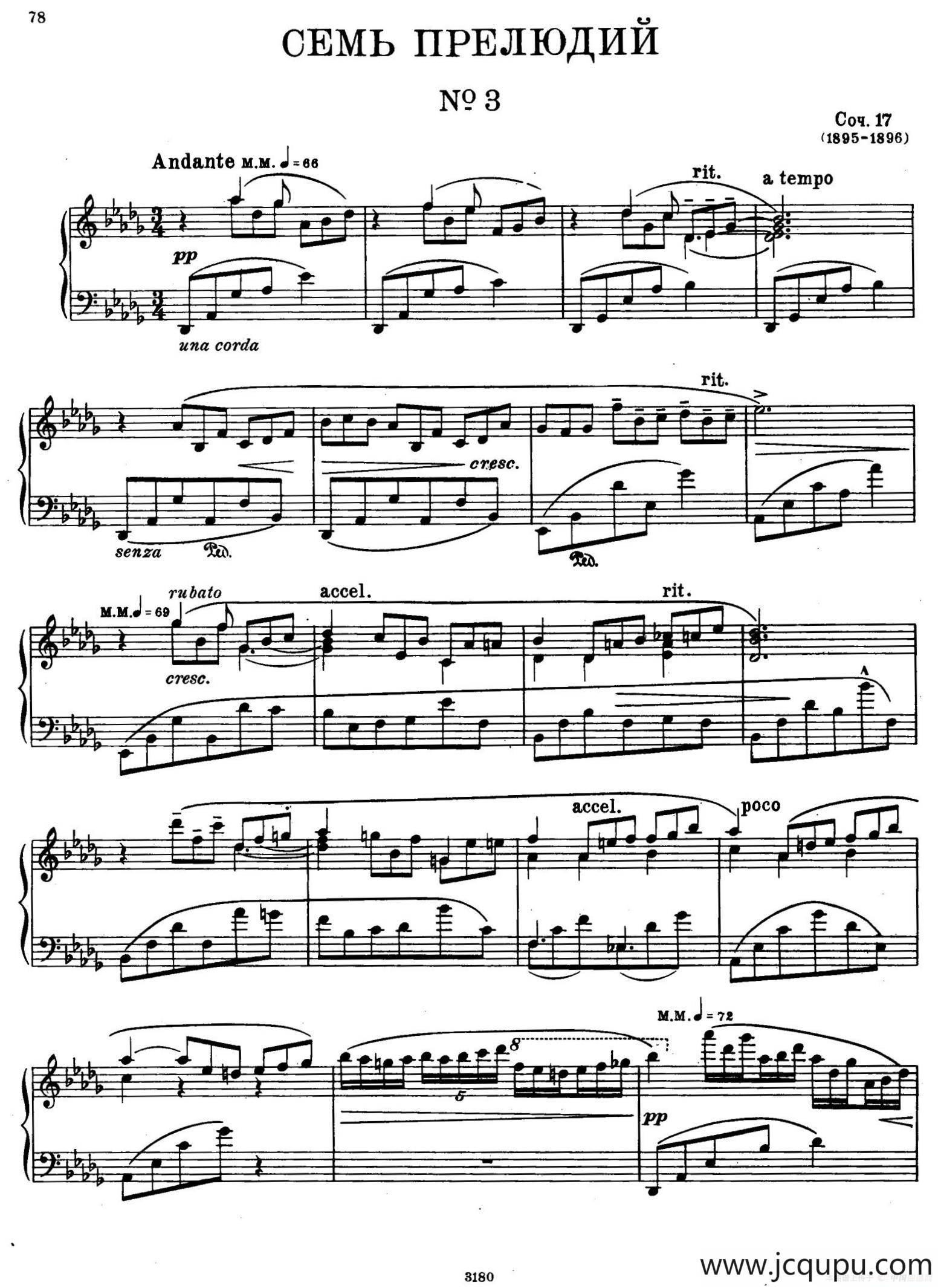 斯克里亚宾-7 Preludes Op.17（7首前奏曲 No.3）简谱