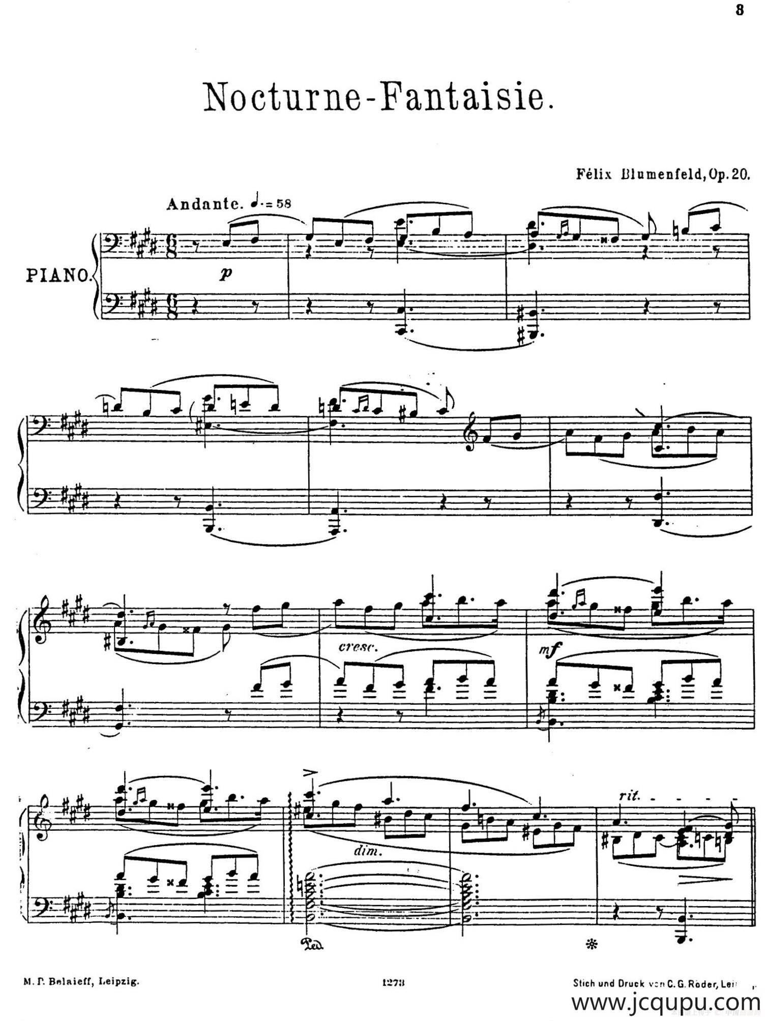 Nocturne Fantasie Op.20（幻想夜曲）简谱