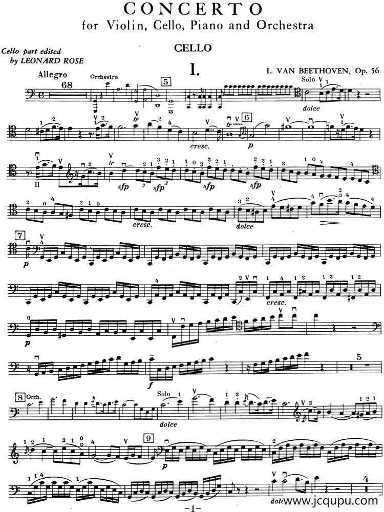 C大调小提琴协奏曲 Op.56（大提琴分谱）简谱