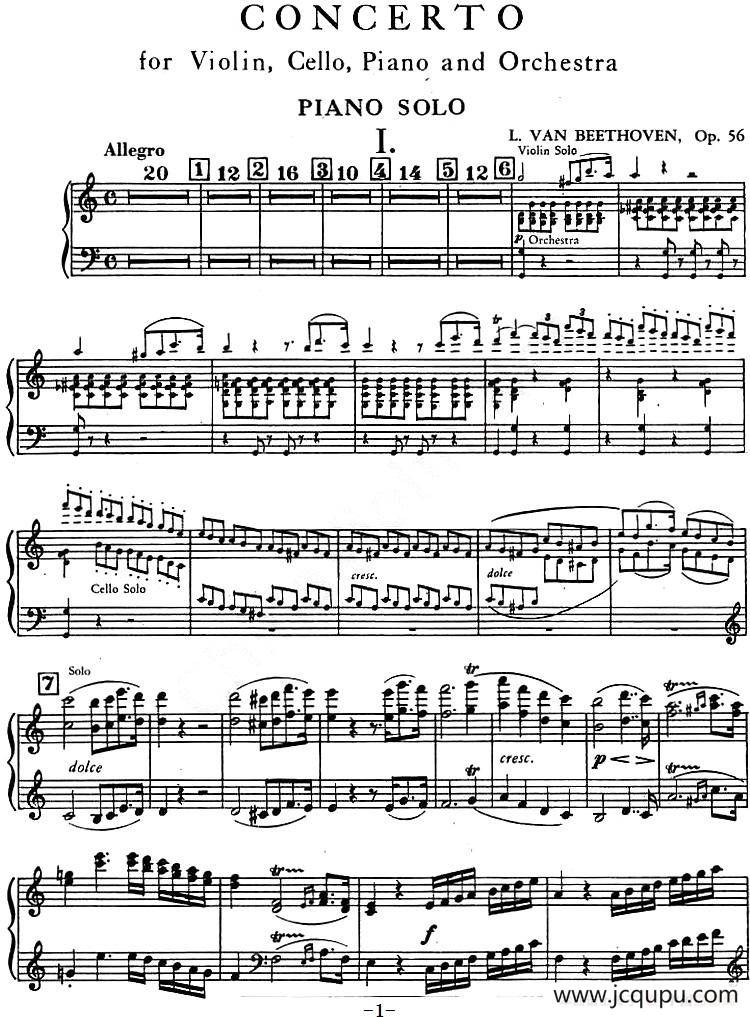 C大调小提琴协奏曲 Op.56（钢琴独奏）简谱