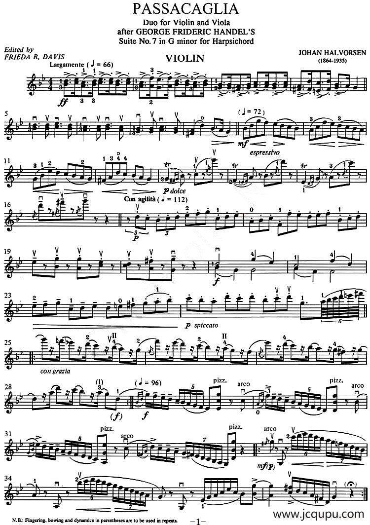 Passacaglia（帕萨卡利亚）（二重奏小提琴分谱）简谱