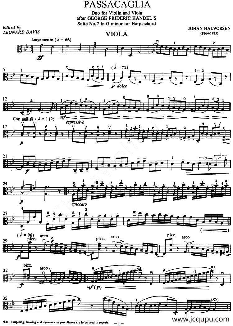 passacaglia(帕萨卡利亚)(二重奏中提琴分谱)