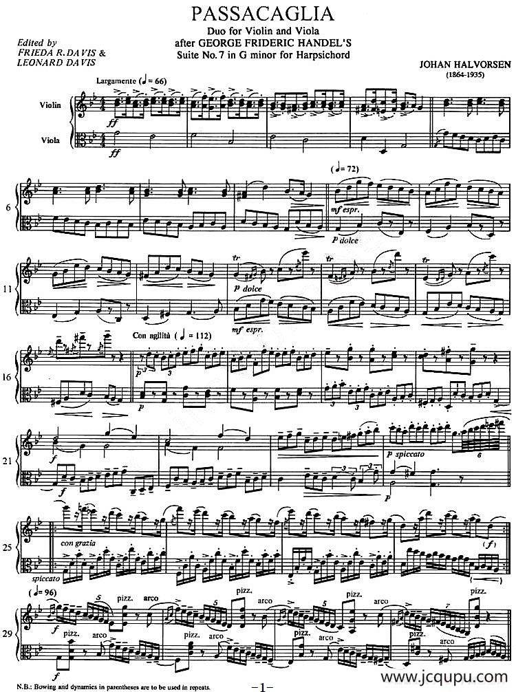 Passacaglia（帕萨卡利亚）（小提琴+中提琴）简谱