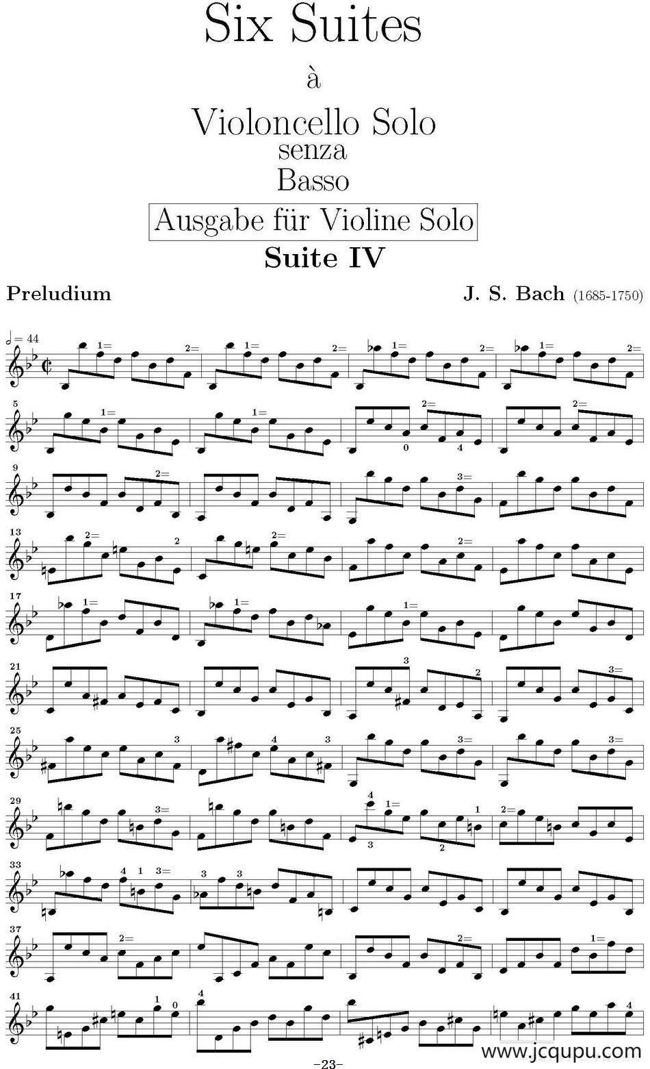 Six Suite Violincello Solo senza Basso（Suite IV）（6首无伴奏大提琴组曲·Ⅳ）简谱