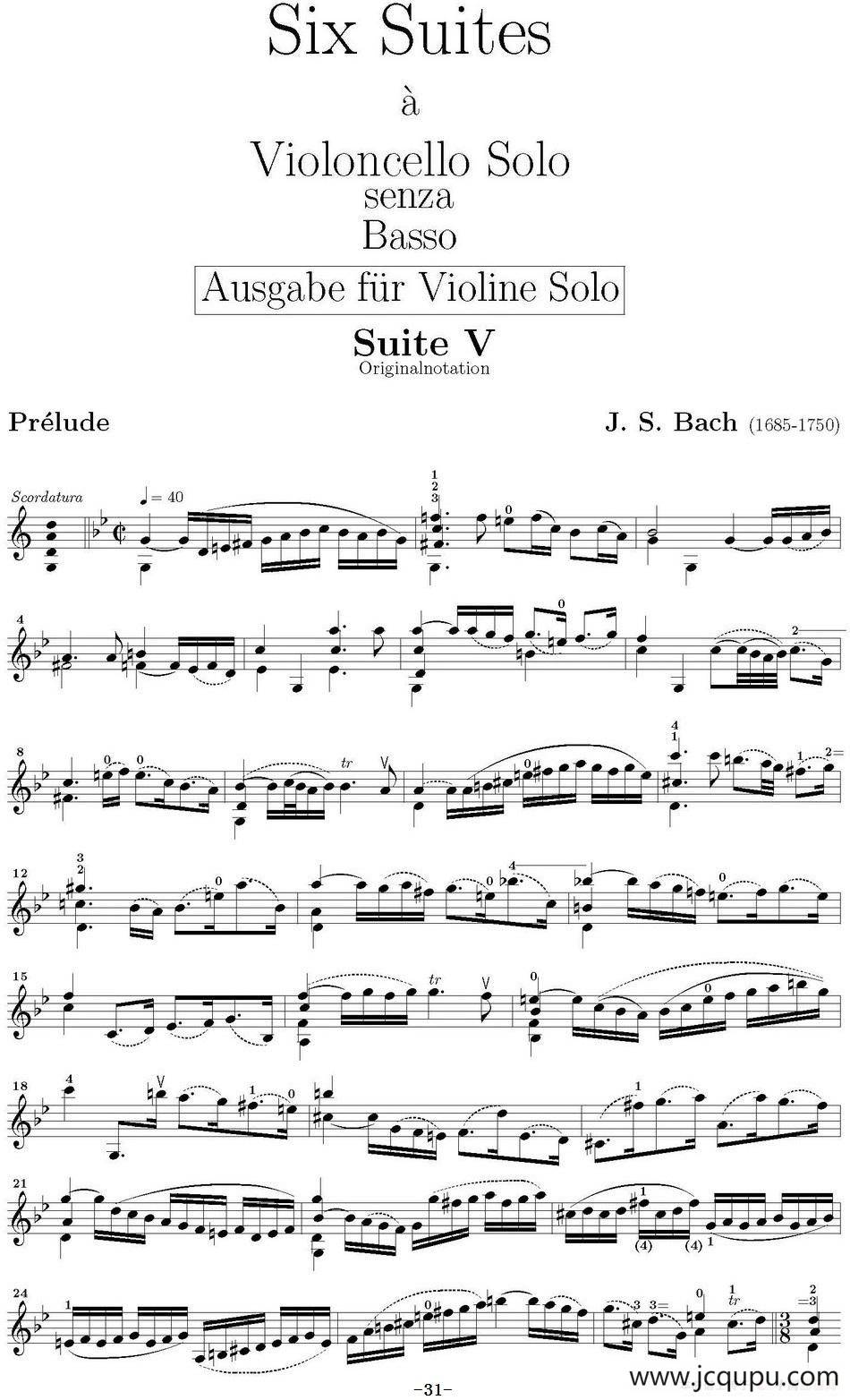 Six Suite Violincello Solo senza Basso（Suite V）（6首无伴奏大提琴组曲·Ⅴ）简谱