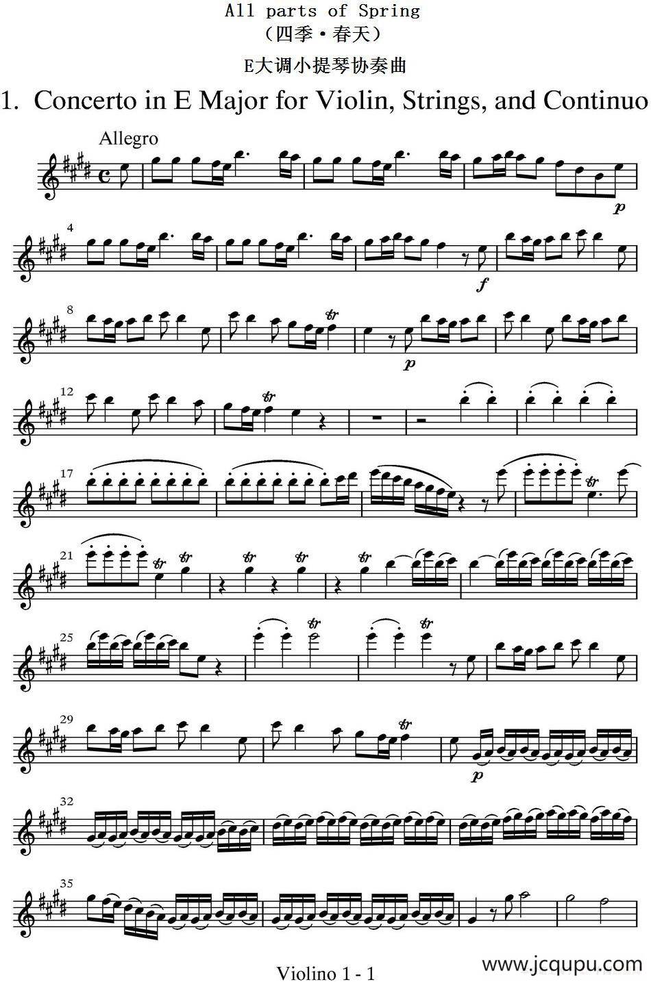 All parts of Spring（四季·春天）（第一小提琴分谱）简谱