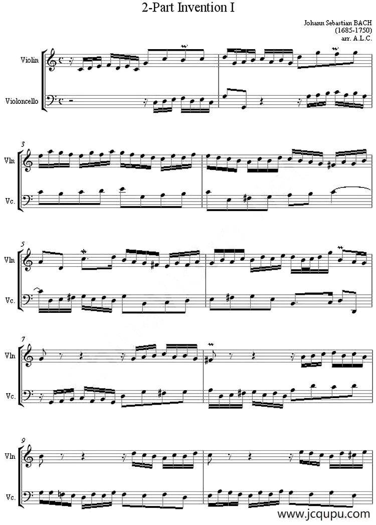 2-Part Invention I（二部创意曲 No.1）（小提琴、大提琴二重奏）简谱