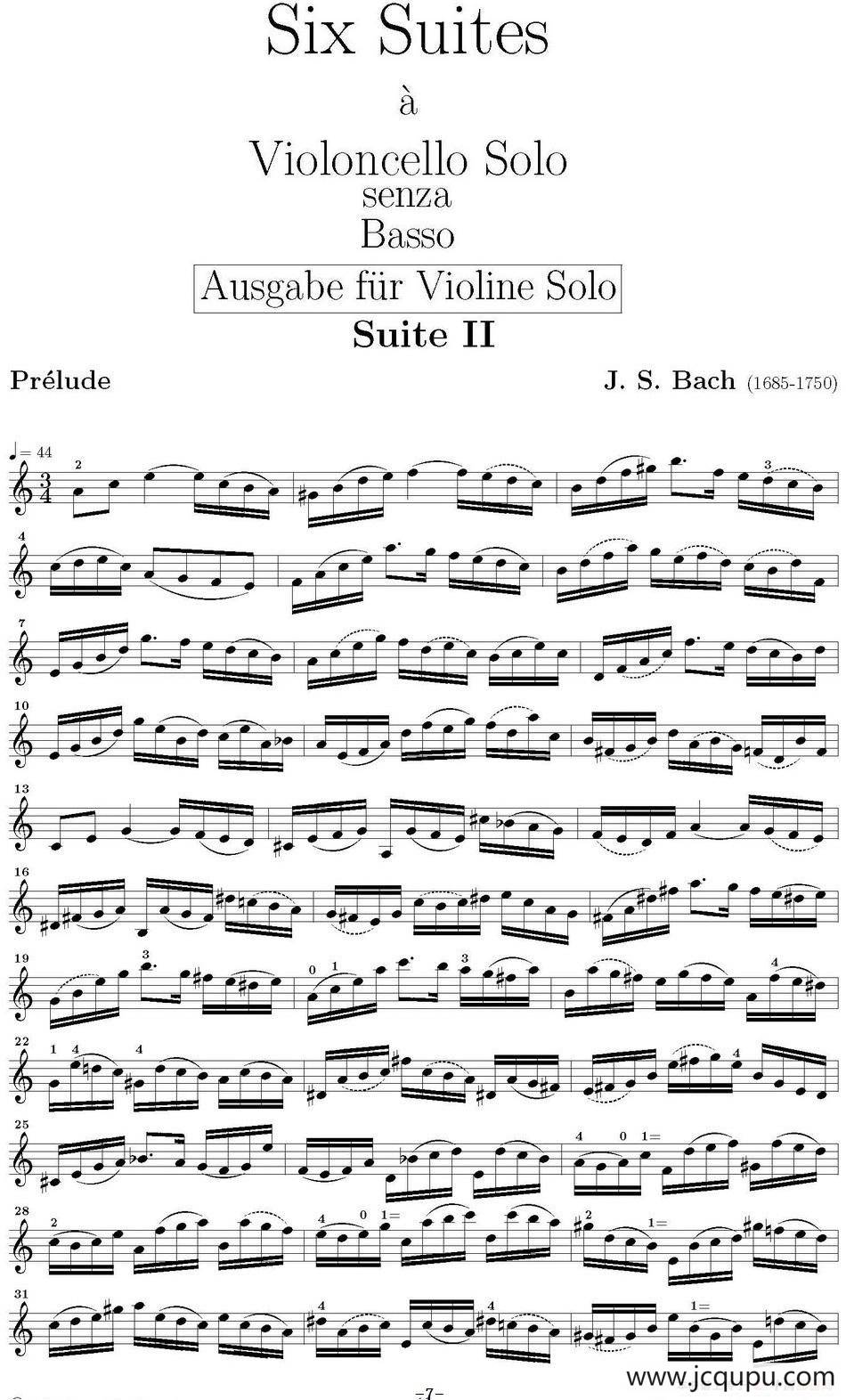 Six Suite Violincello Solo senza Basso（Suite II）（6首无伴奏大提琴组曲·Ⅱ）简谱