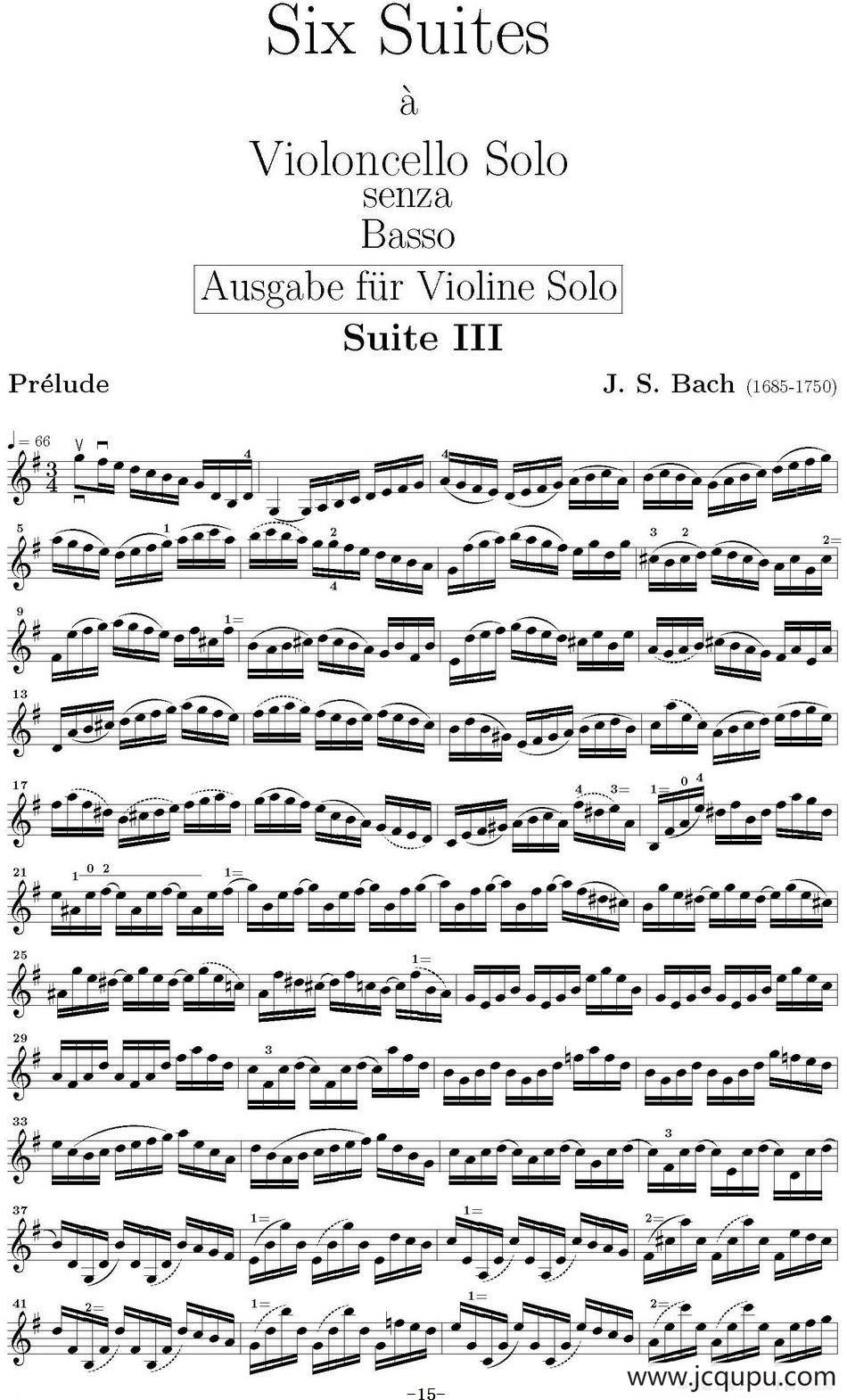 Six Suite Violincello Solo senza Basso（Suite III）（6首无伴奏大提琴组曲·Ⅲ）简谱