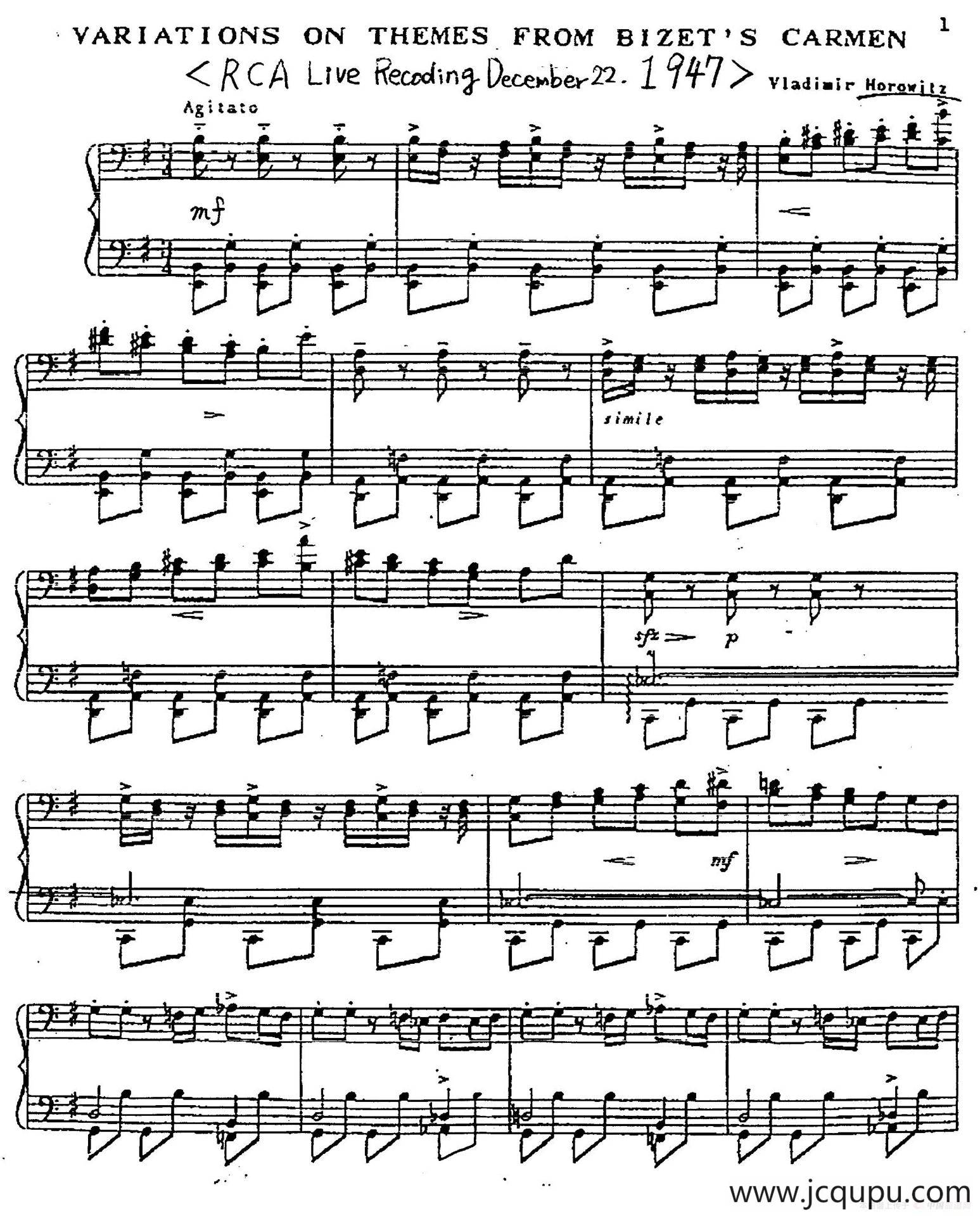 Carmen Variations 12 Pieces（12首卡门主题变奏曲·3）简谱