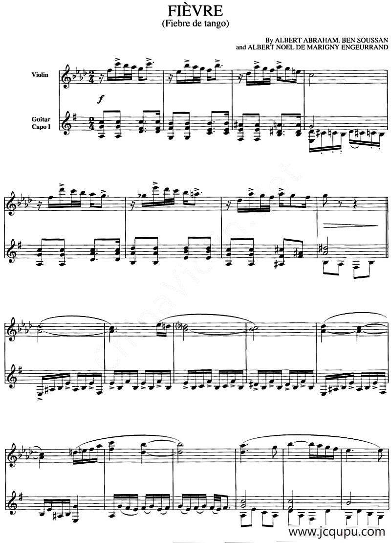 FIEVRE(FIEBRE DE TANGO)（发烧探戈、小提琴+吉他）简谱