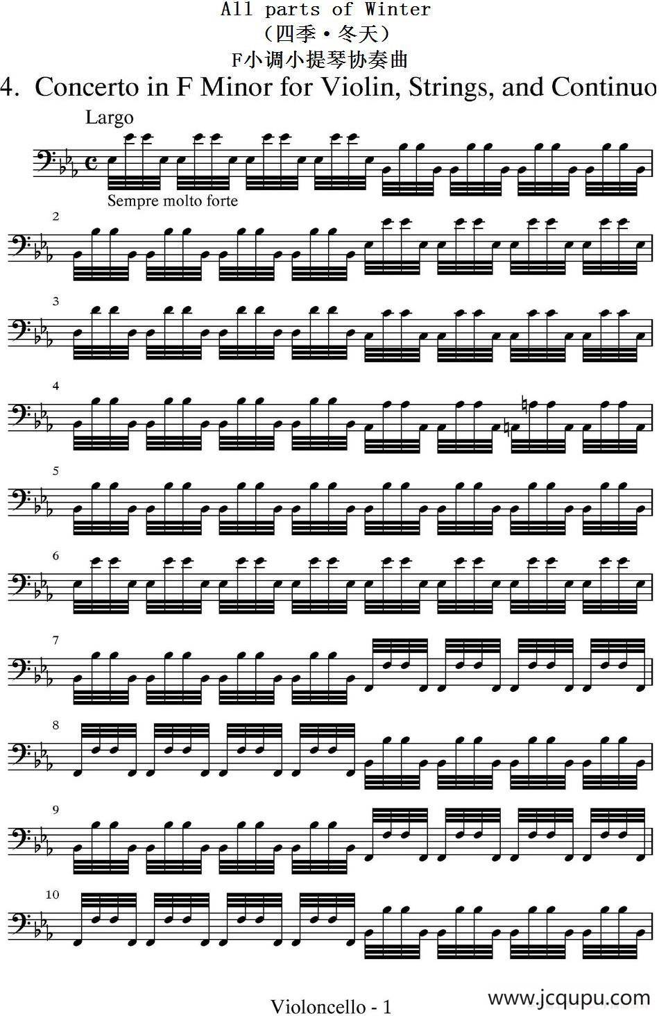 All parts of Winter（四季·冬天）（大提琴分谱）简谱