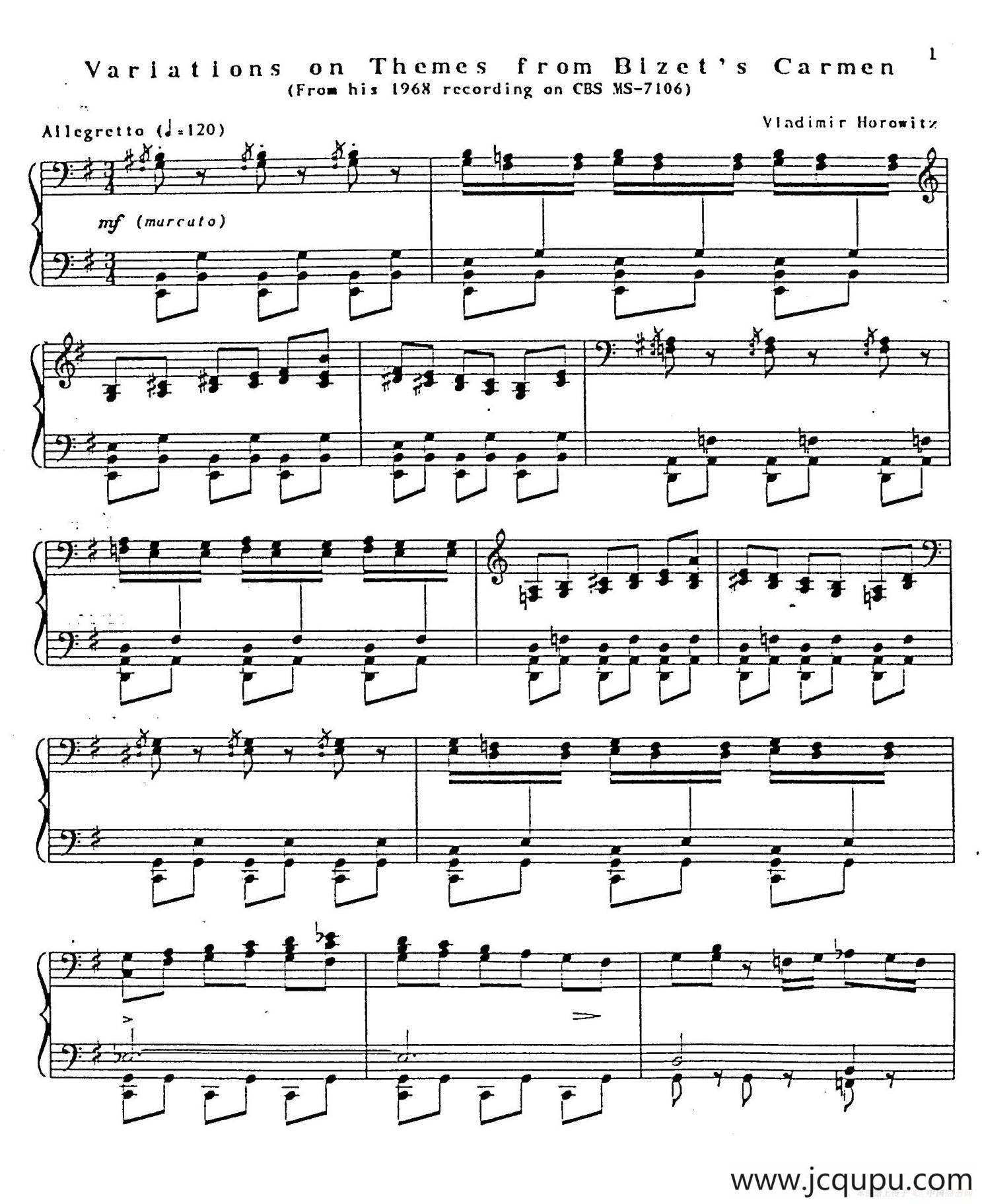 Carmen Variations 12 Pieces（12首卡门主题变奏曲·10）简谱