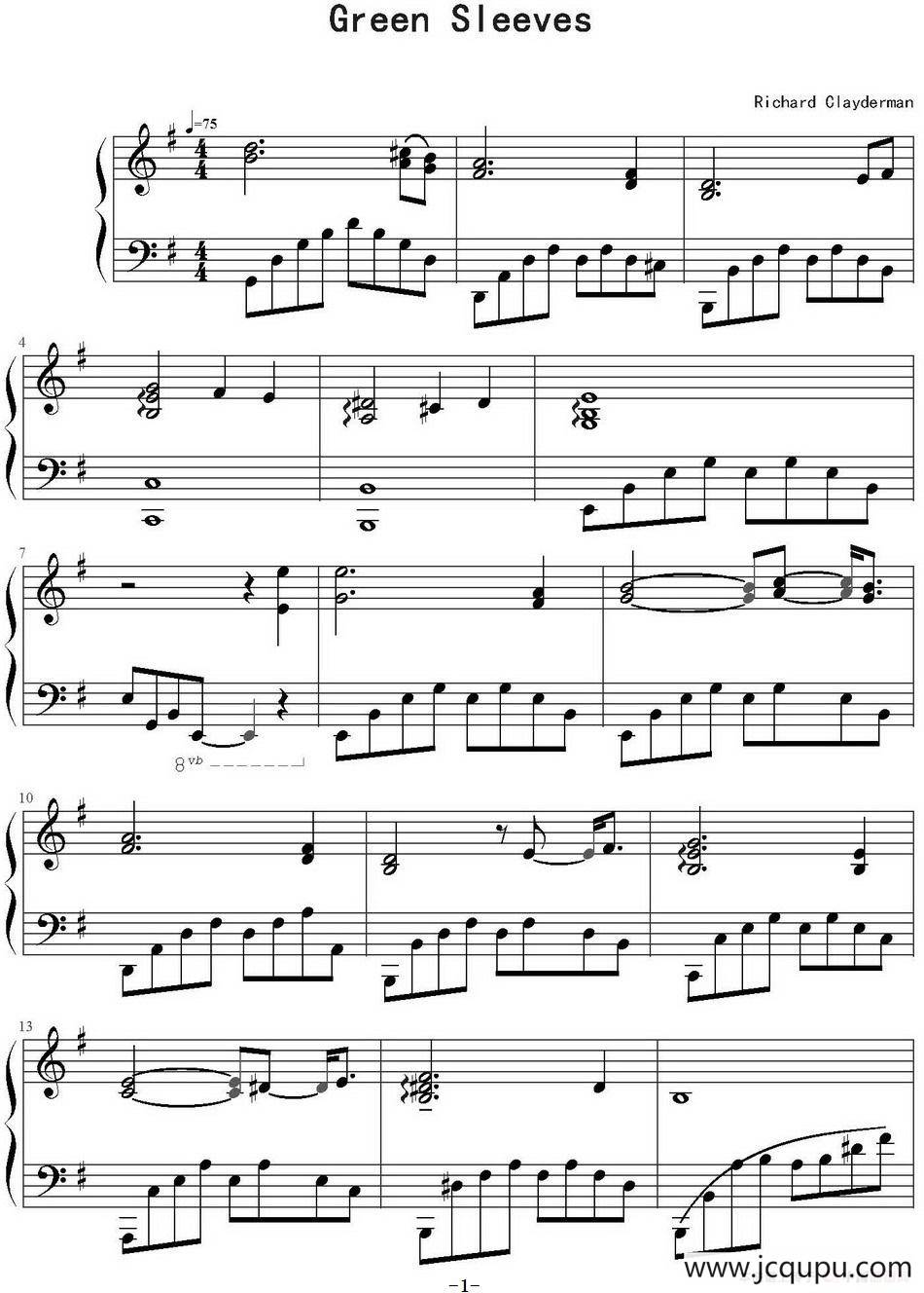 Green Sleeves（Richard Clayderman演奏版）简谱