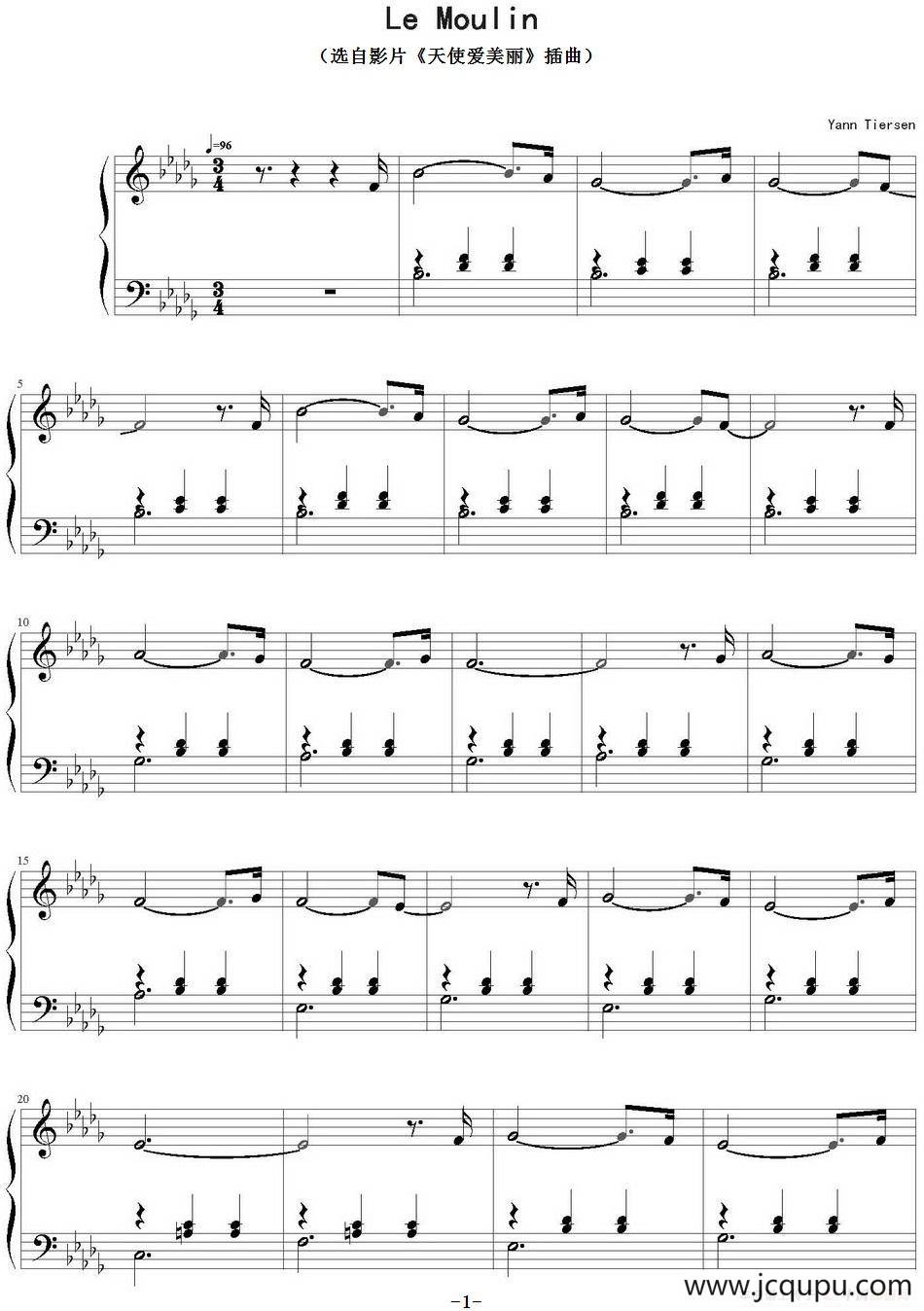 Le Moulin（选自影片《天使爱美丽》插曲）简谱