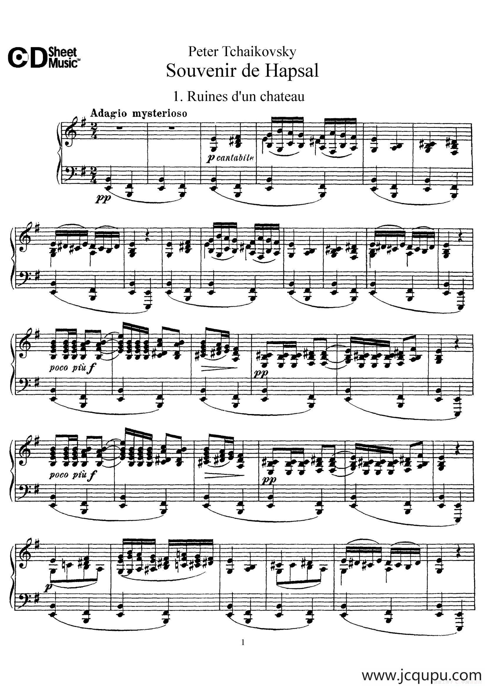 Souvenir de Hapsal Op.2（哈普萨的回忆·1）简谱