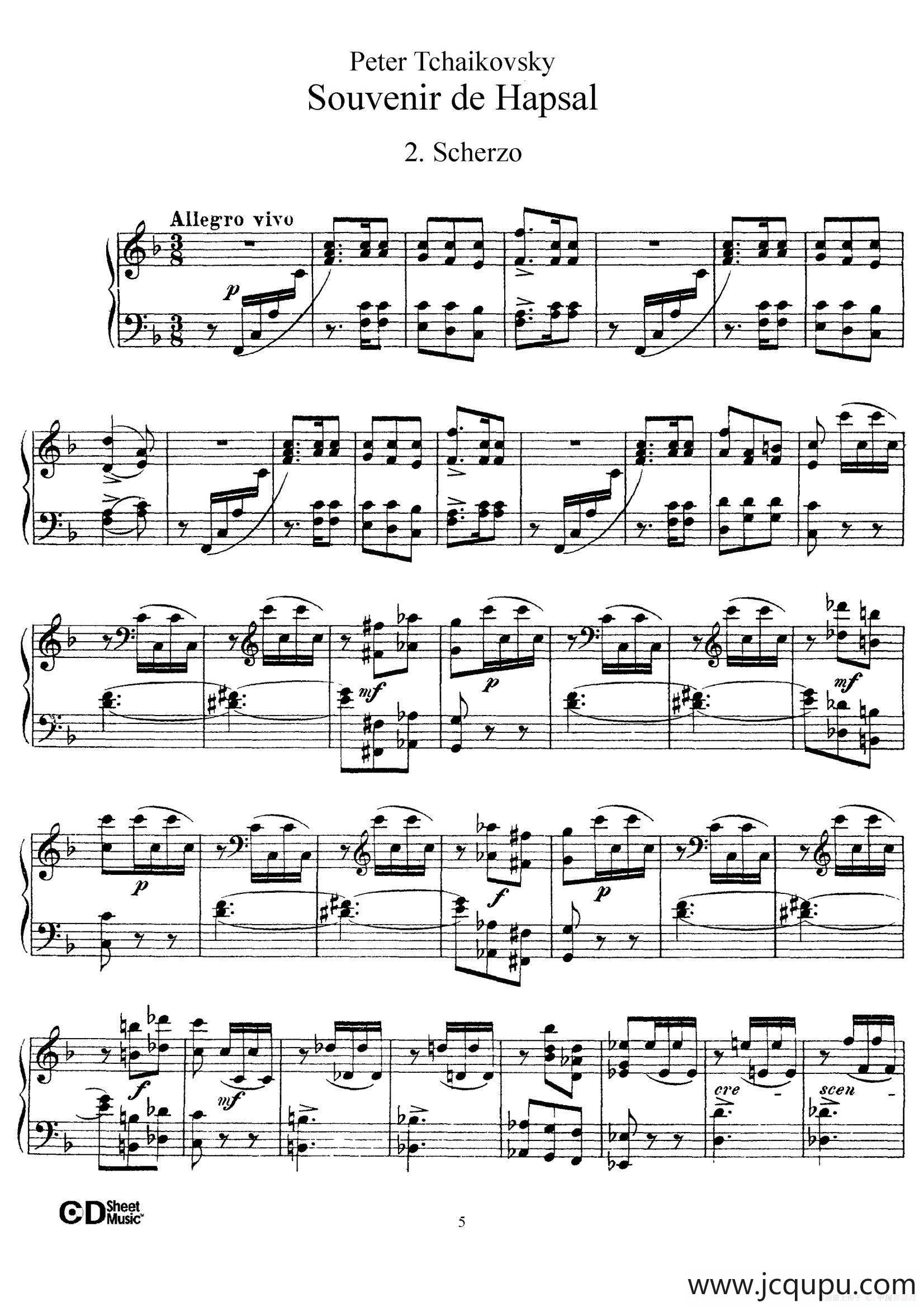 Souvenir de Hapsal Op.2（哈普萨的回忆·2）简谱