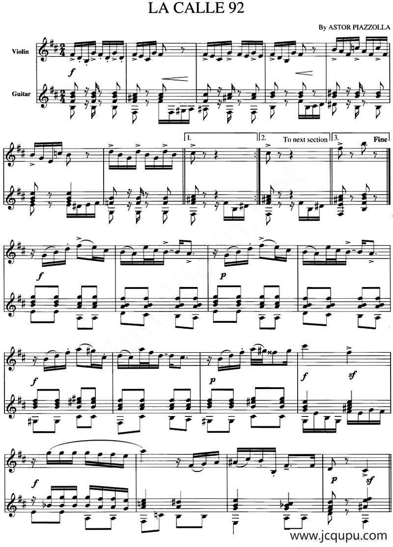 LA CALLE 92（拉卡92）（小提琴+吉他）简谱