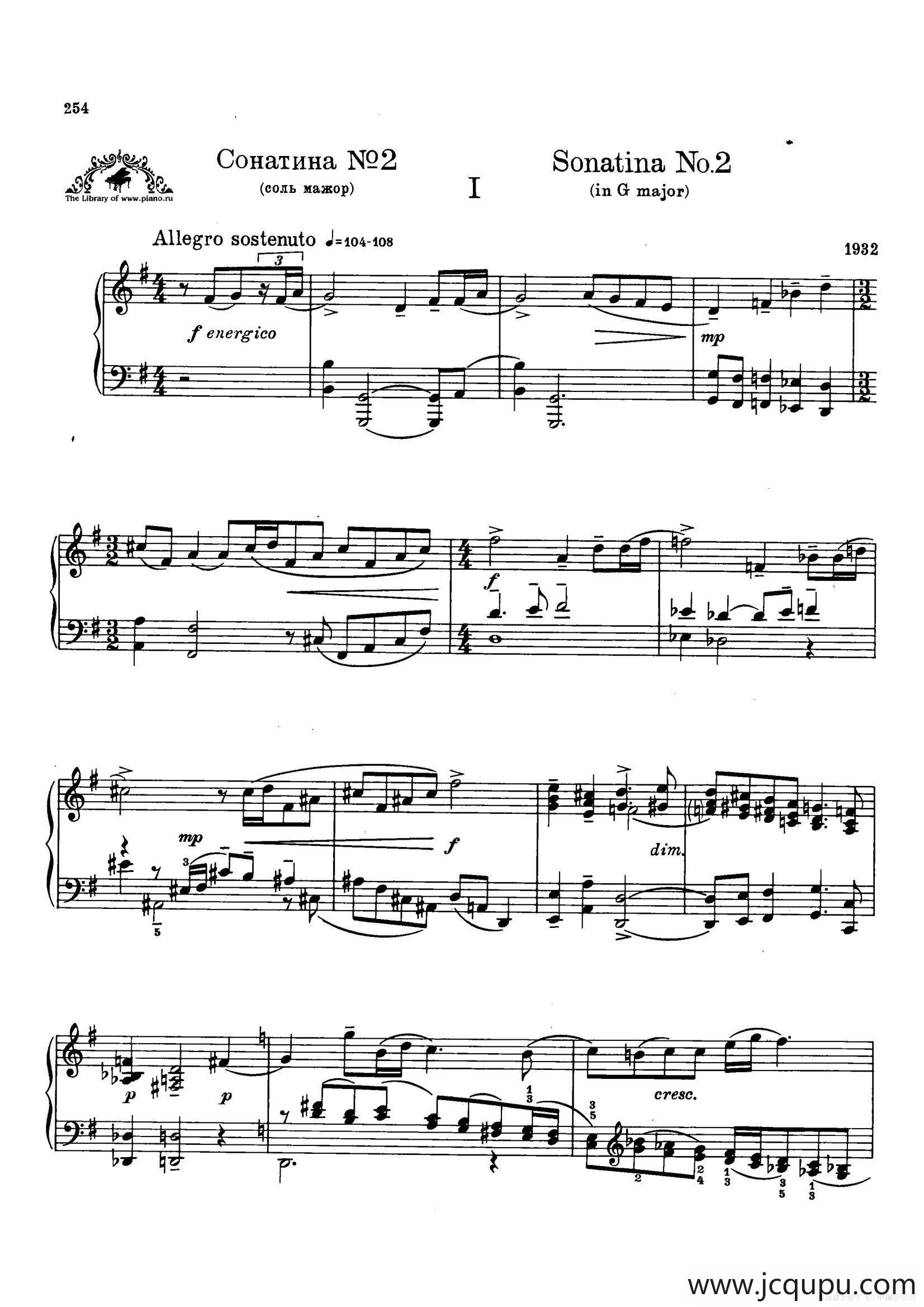 Two Sonatinas for Piano Op.54 No.2（2首钢琴小奏鸣曲·2）简谱