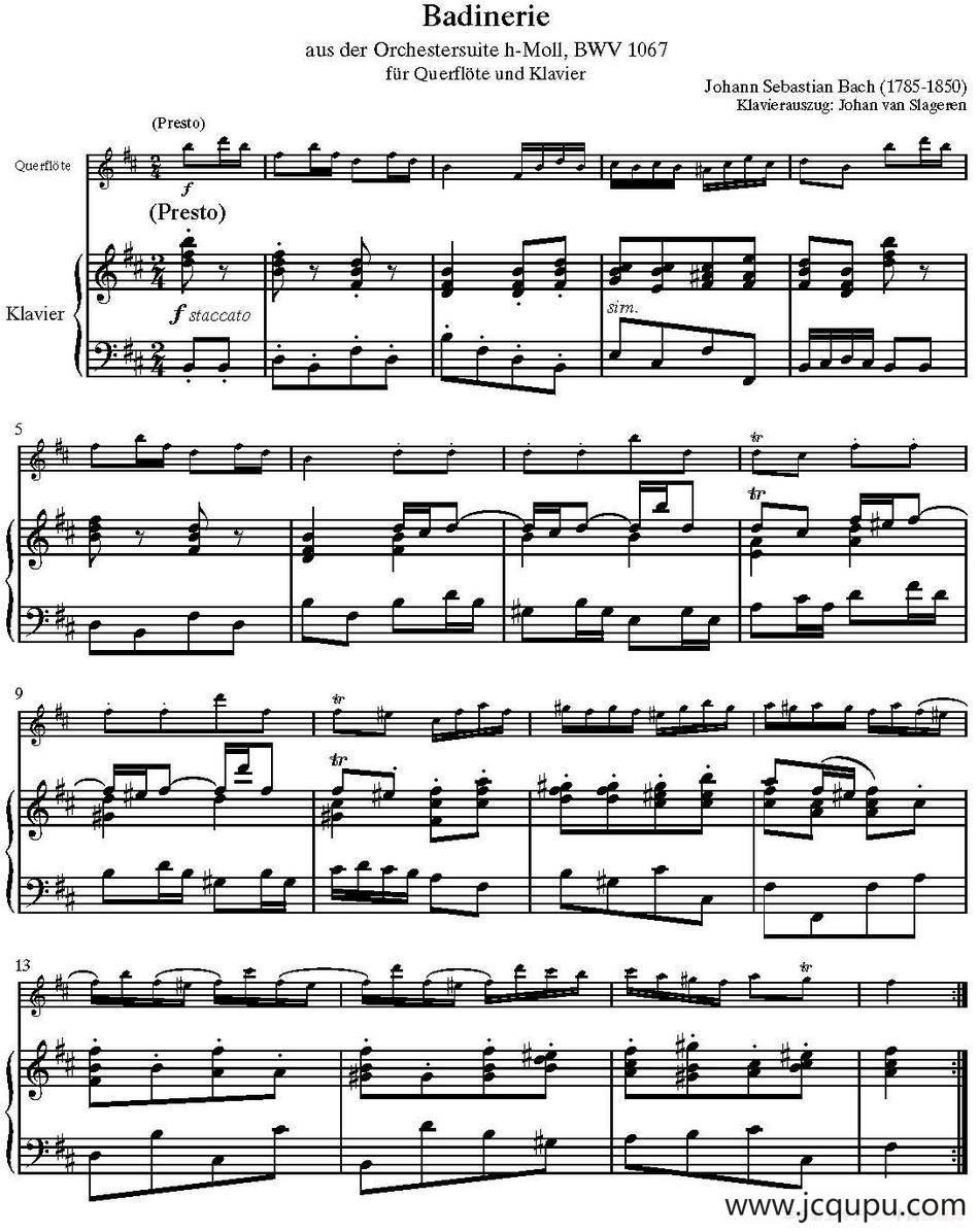 Badinerie（长笛+钢琴伴奏）简谱