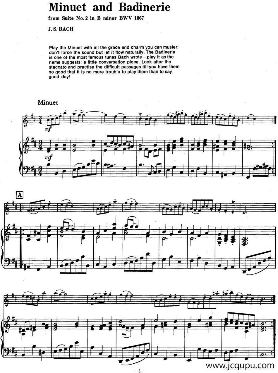 Minuet and Badinerie（Suite No.2 in B minor BWV 1067）（小提琴+钢琴伴奏）简谱
