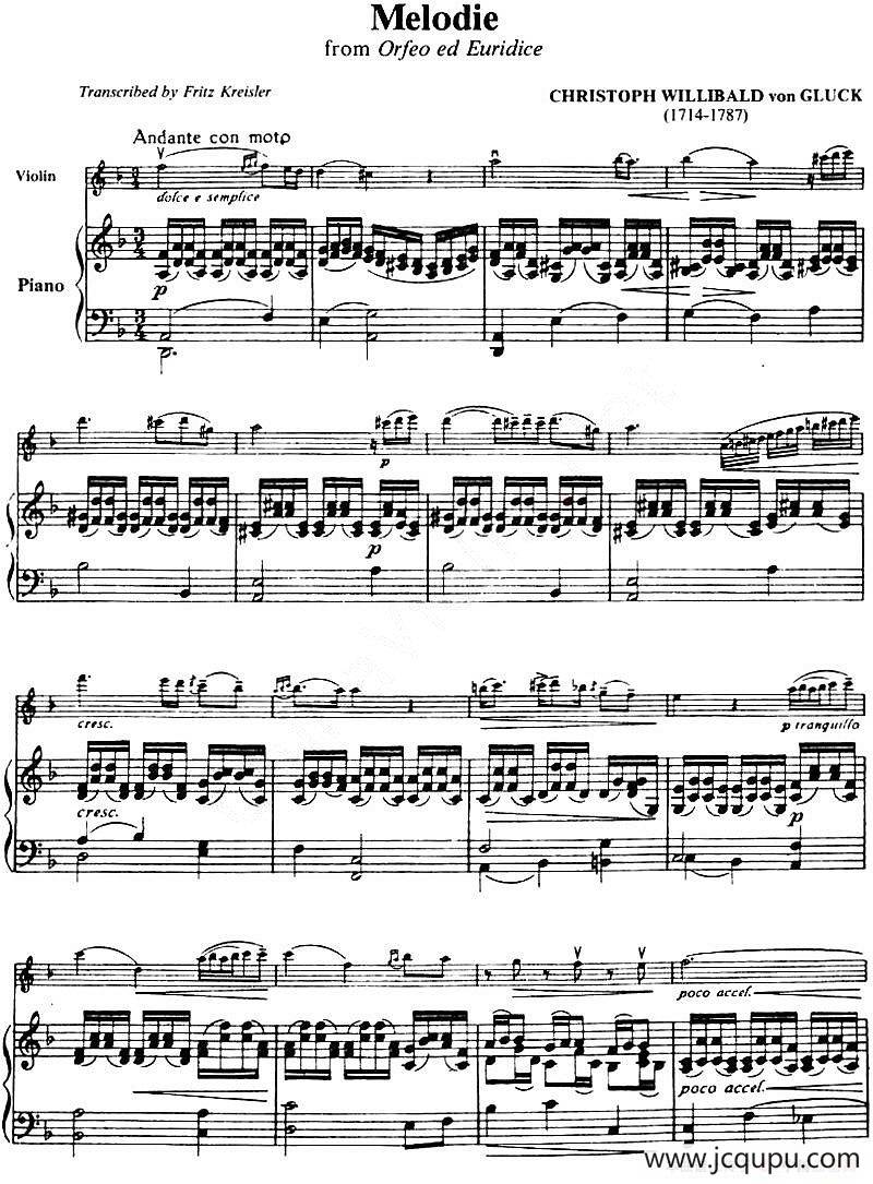 Melodie（旋律、小提琴+钢琴伴奏）简谱