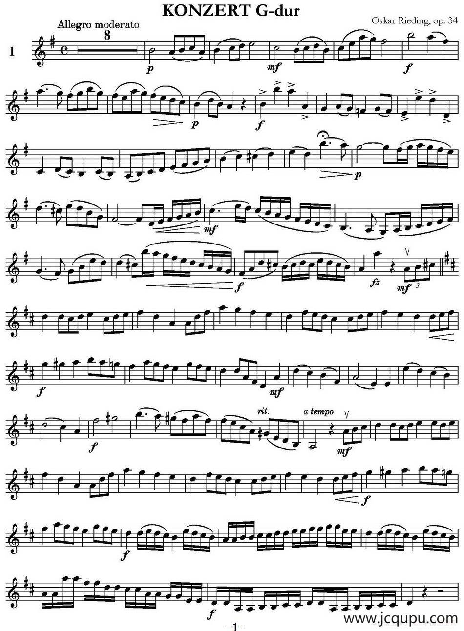 KONZERT G-dur（Oskar Rieding Op.34）简谱