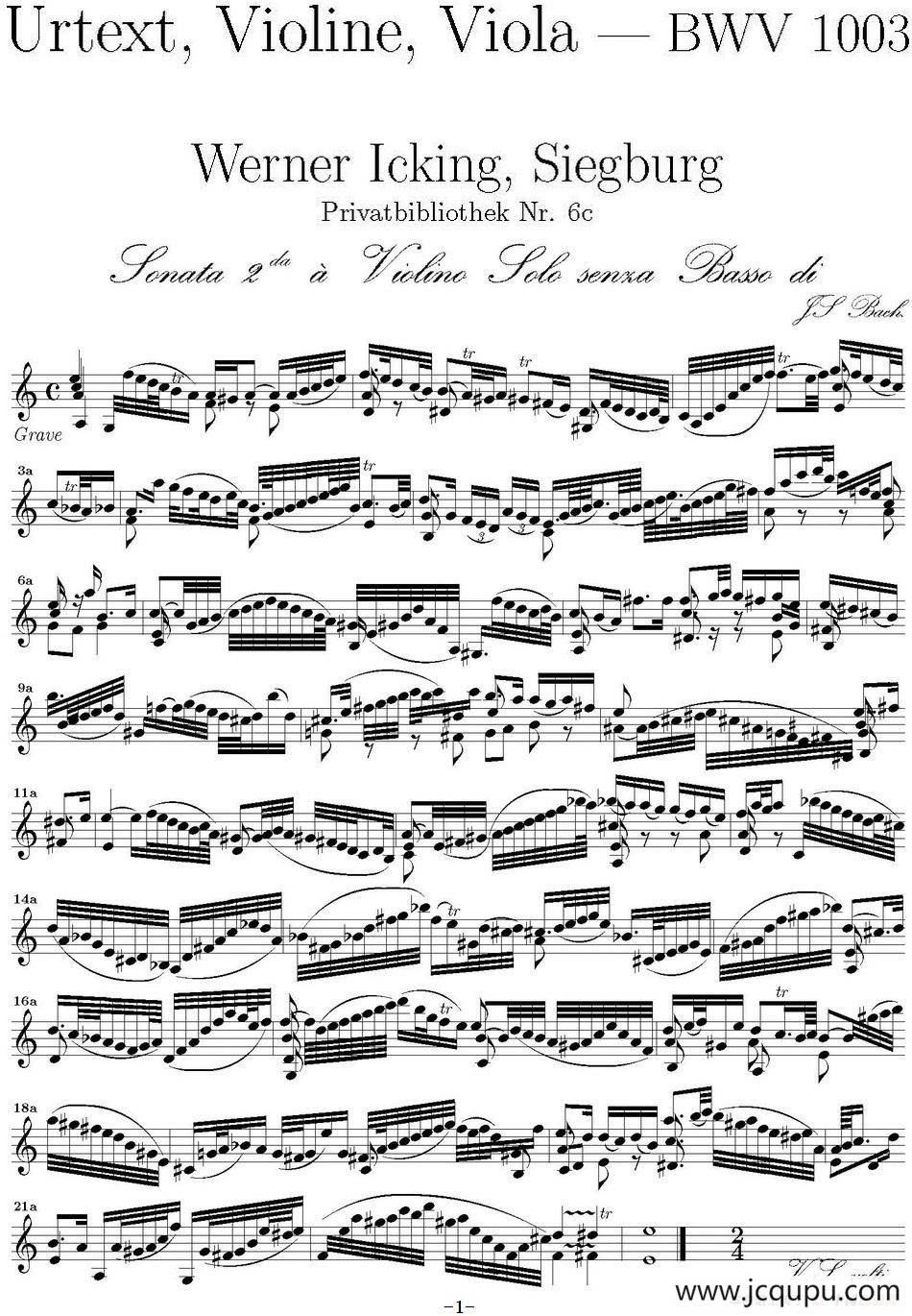 Bach Sonata BWV1003（无伴奏小提琴组曲）简谱