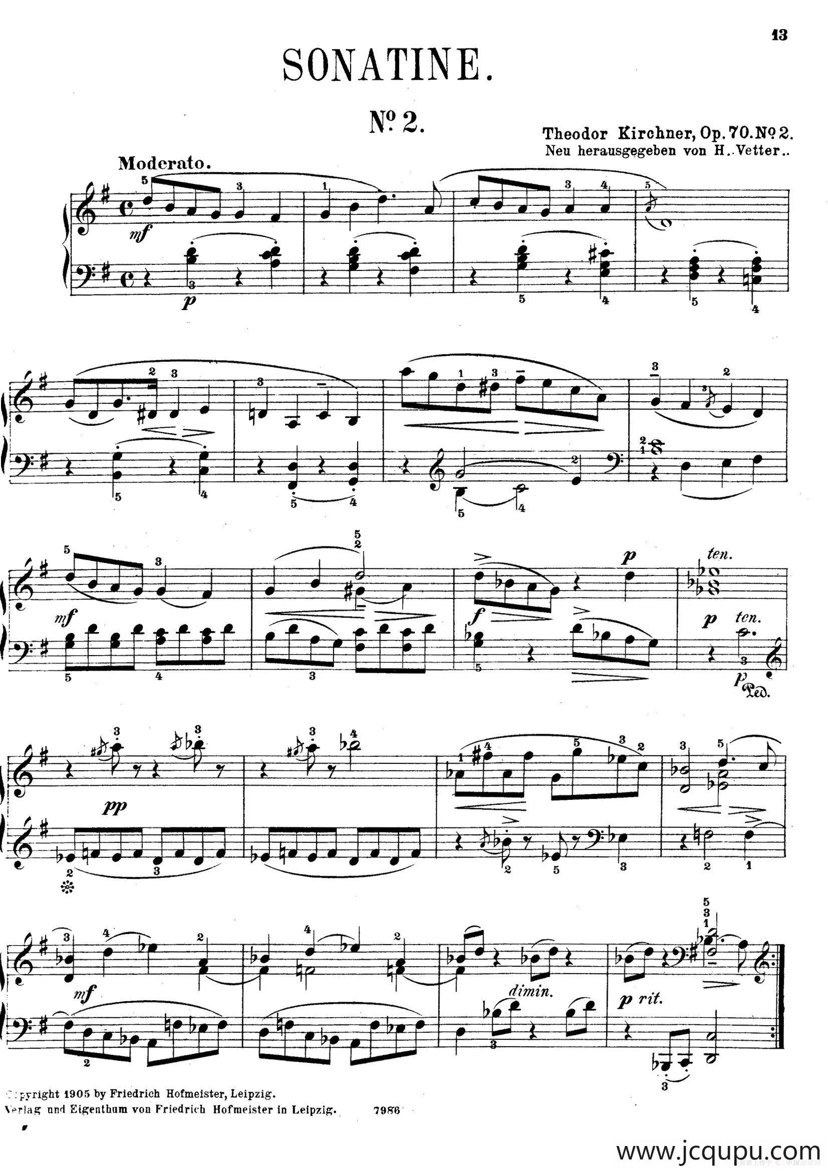 Five Sonatinas Op.70（5首钢琴小奏鸣曲·2）简谱