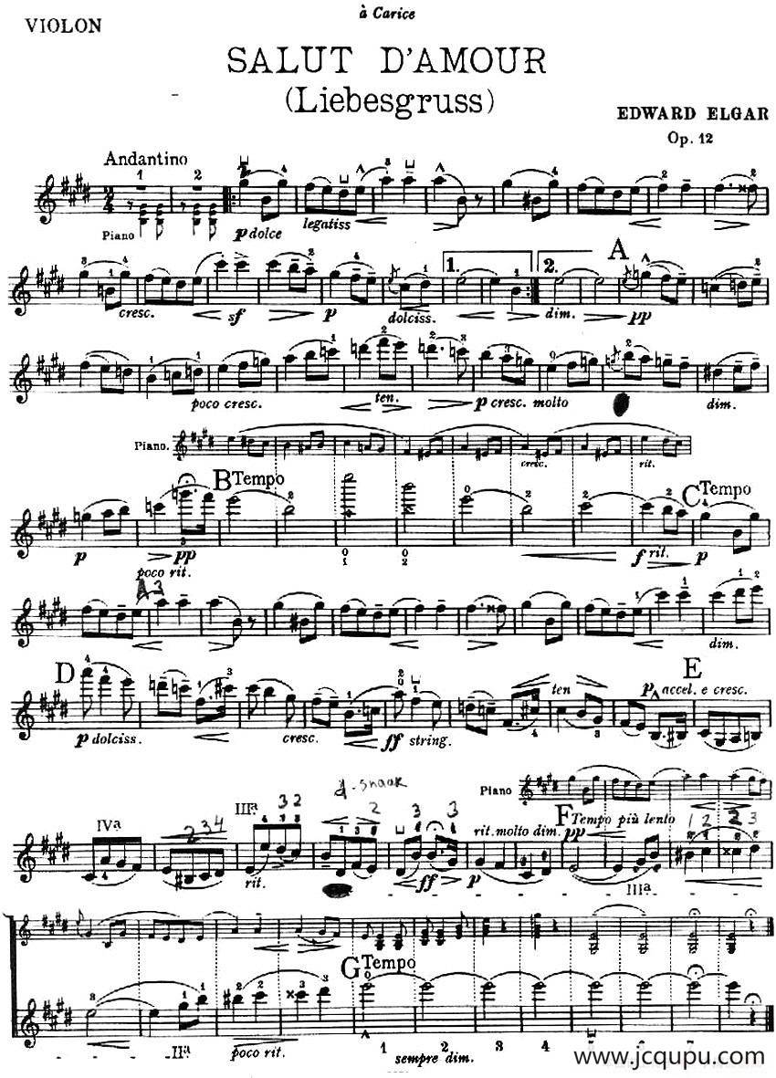 SALUT D'AMOUR（Liebesgruss）（爱的致意）简谱