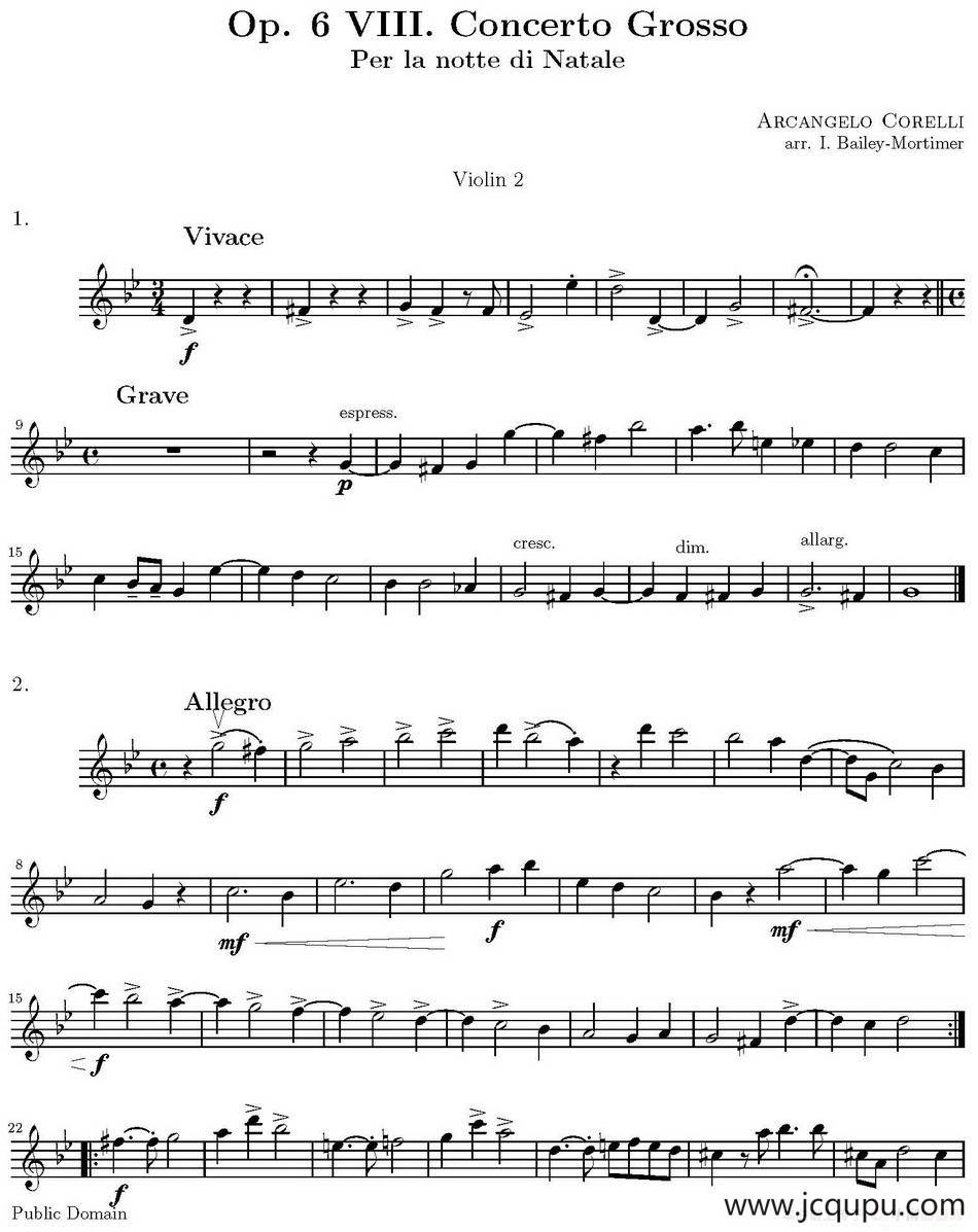 Op.6 VIII. Concerto Grosso（大协奏曲）（四重奏第二小提琴分谱）简谱