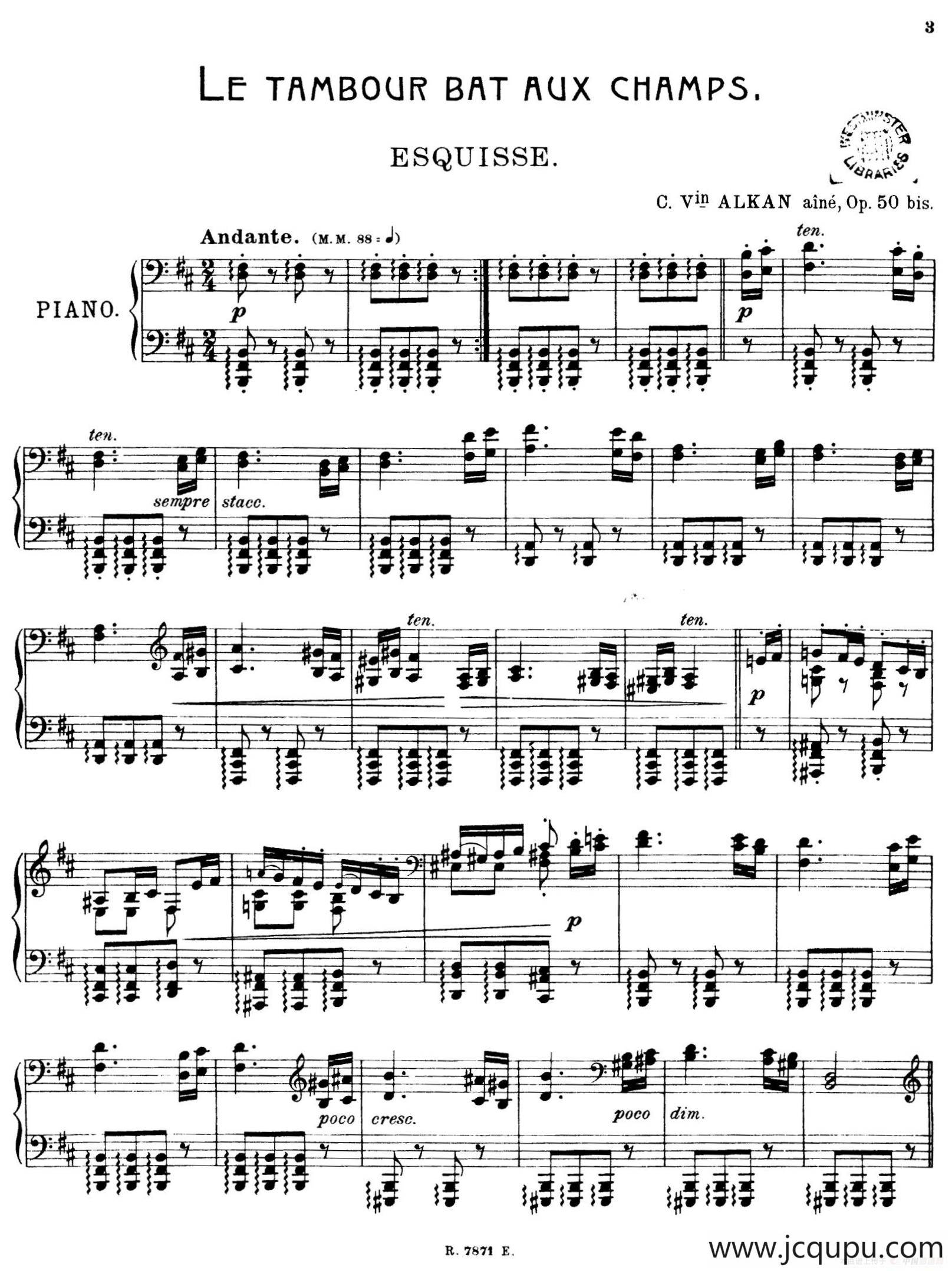 Le Tambour bat aux Champs Op.50bis（乡村的铃鼓）简谱