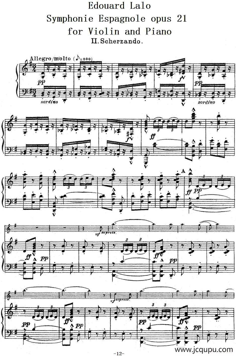 Symphonie Espagnole Op.21，No.2（西班牙交响曲）（小提琴+钢琴伴奏）简谱