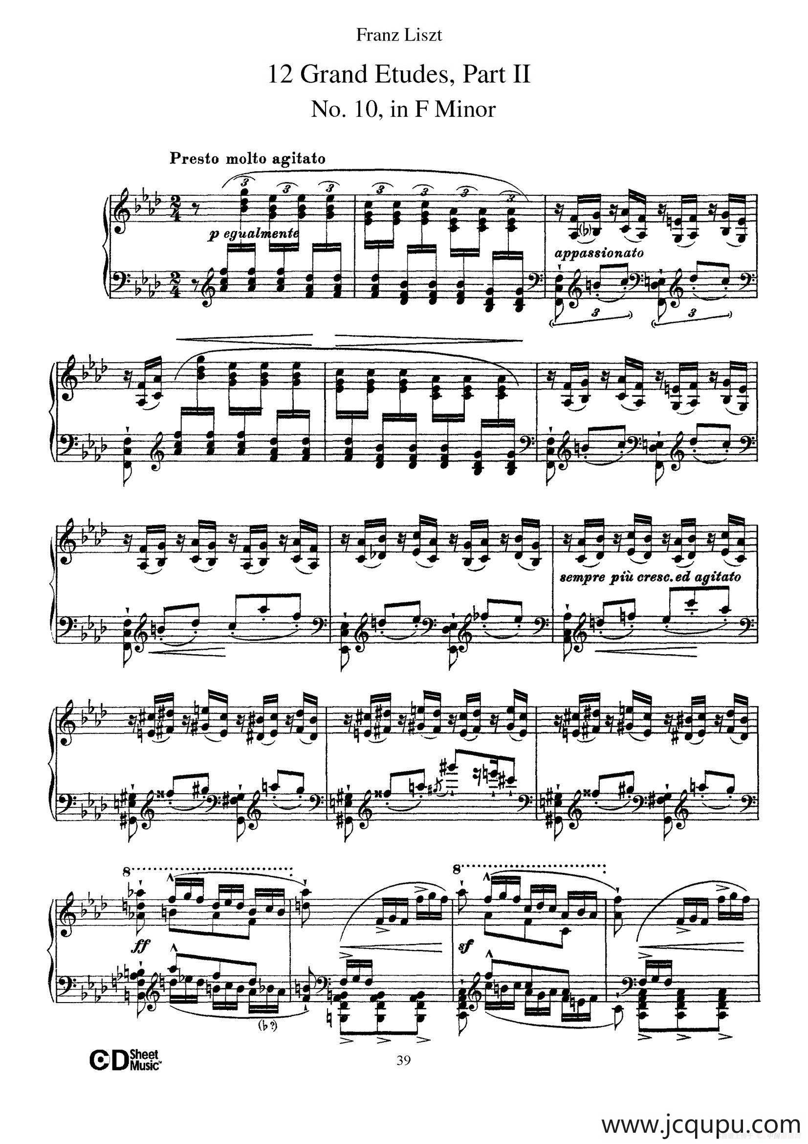 12 Grand Etudes S.137（12首华丽的练习曲·10）简谱