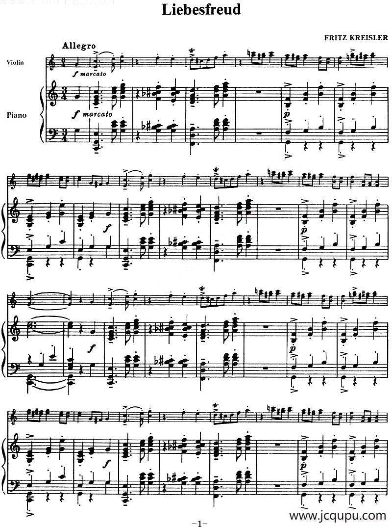 LIEBESFREUD（小提琴+钢琴伴奏）简谱