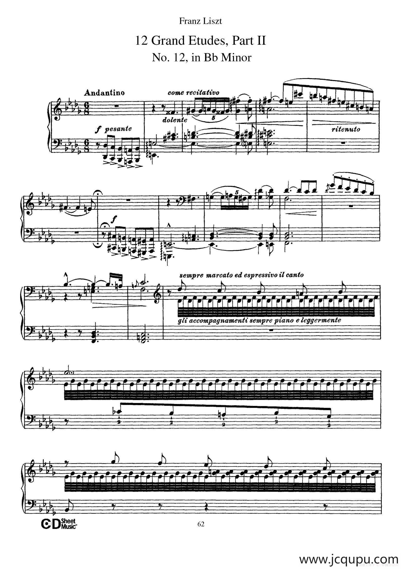 12 Grand Etudes S.137（12首华丽的练习曲·12）简谱