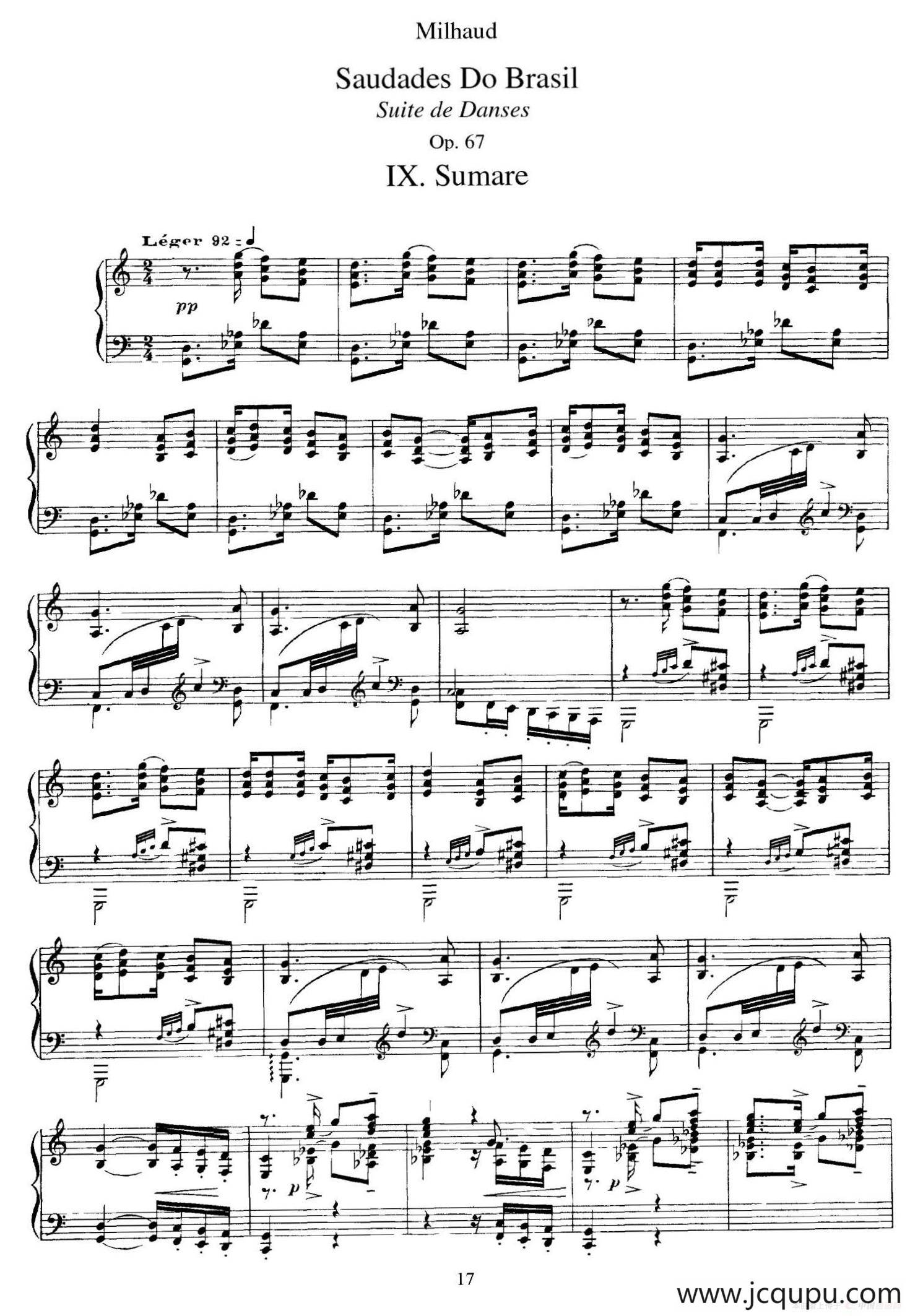 Saudados do Brasil Op.67（巴西回忆·Ⅸ）简谱