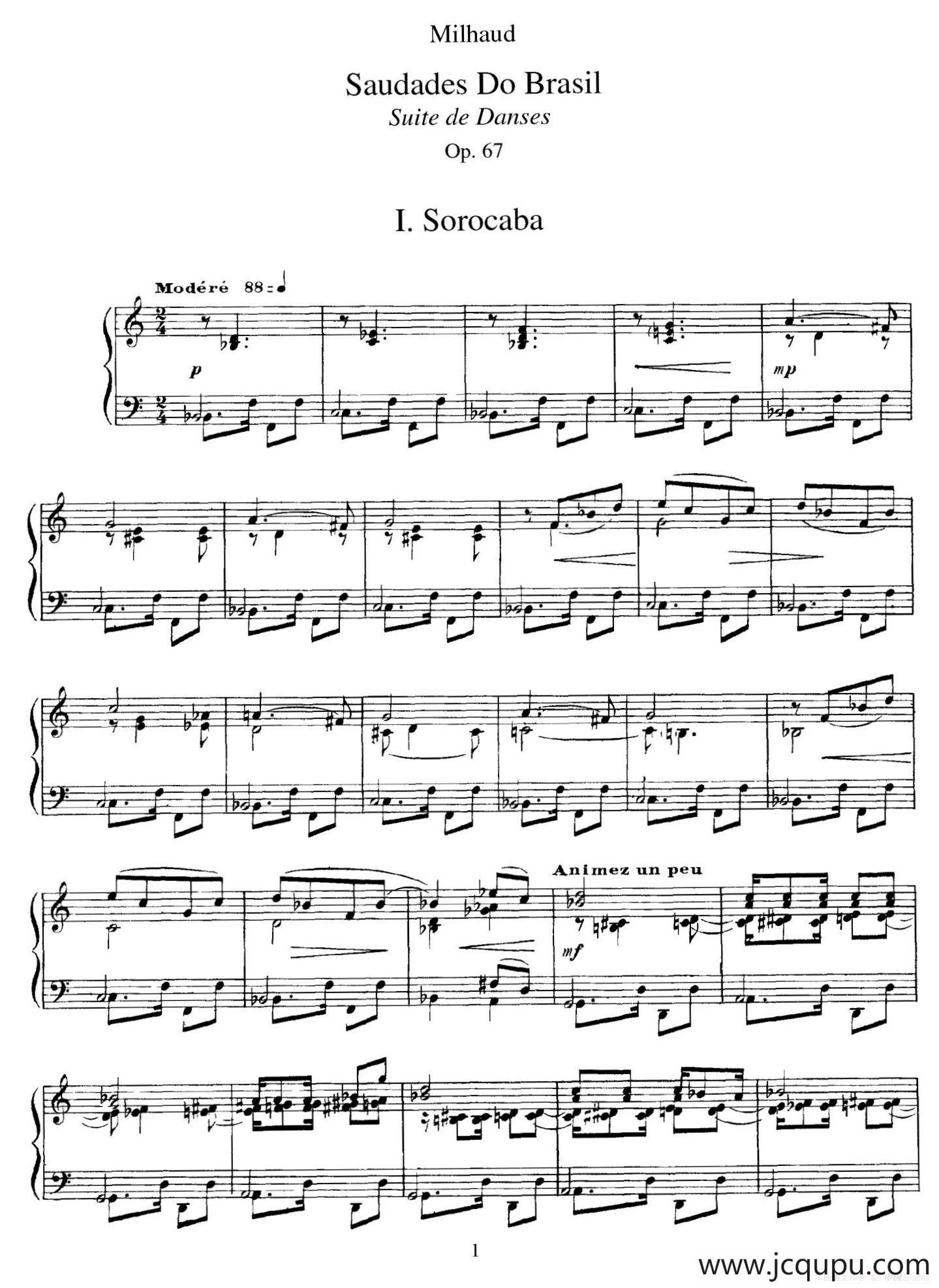 Saudados do Brasil Op.67（巴西回忆·Ⅰ）简谱